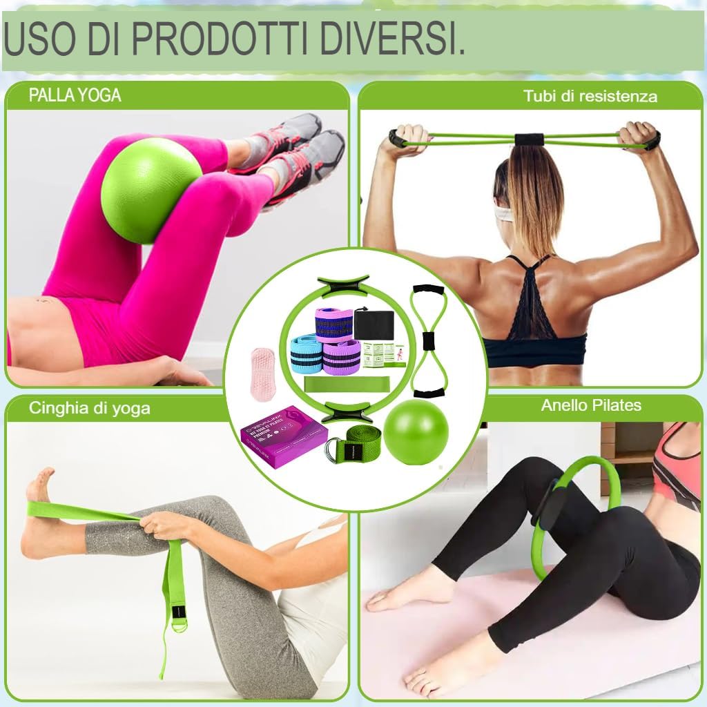 Set Yoga e Pilates 8 Pezzi, Verde e Rosa - immagine 2