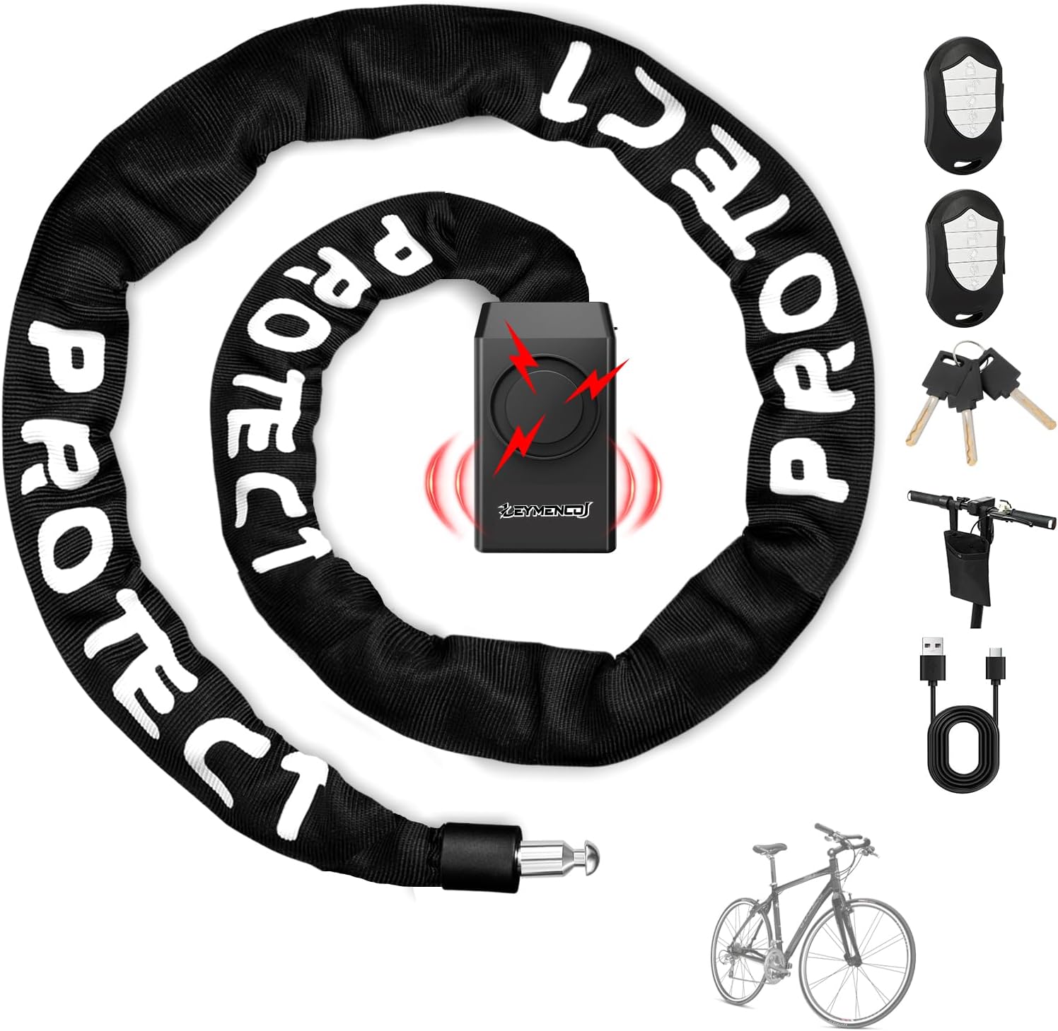 Serratura Catena Allarme Bici 110dB, 120cm - immagine 1