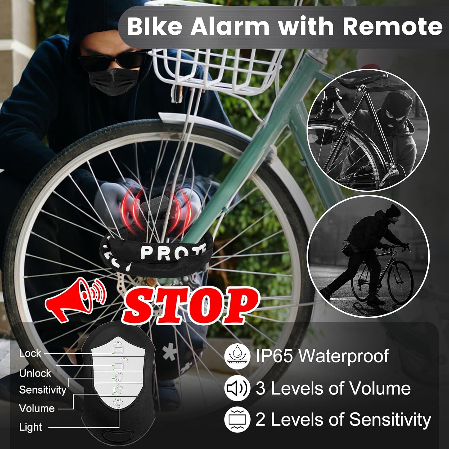 Serratura Catena Allarme Bici 110dB, 120cm - immagine 2