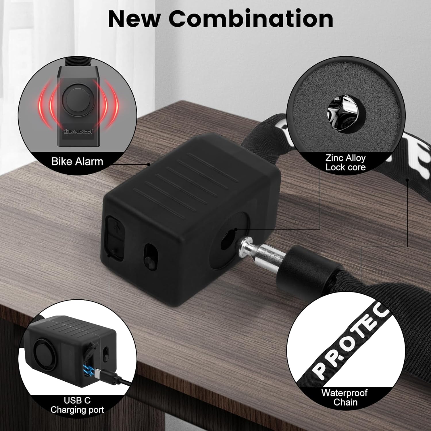 Serratura Catena Allarme Bici 110dB, 120cm - immagine 4