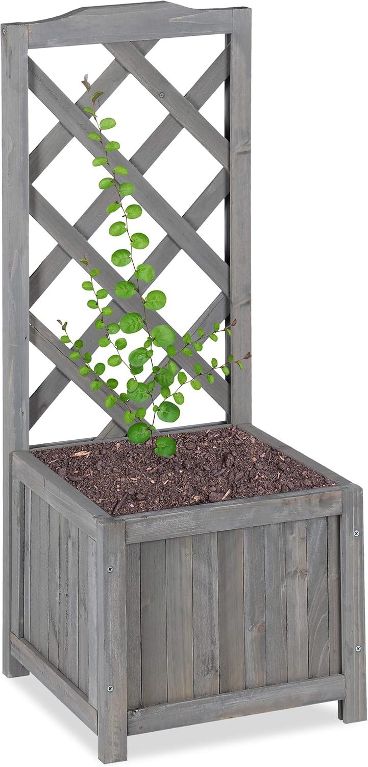 Relaxdays Piante con Graticolato in Legno, Grigio