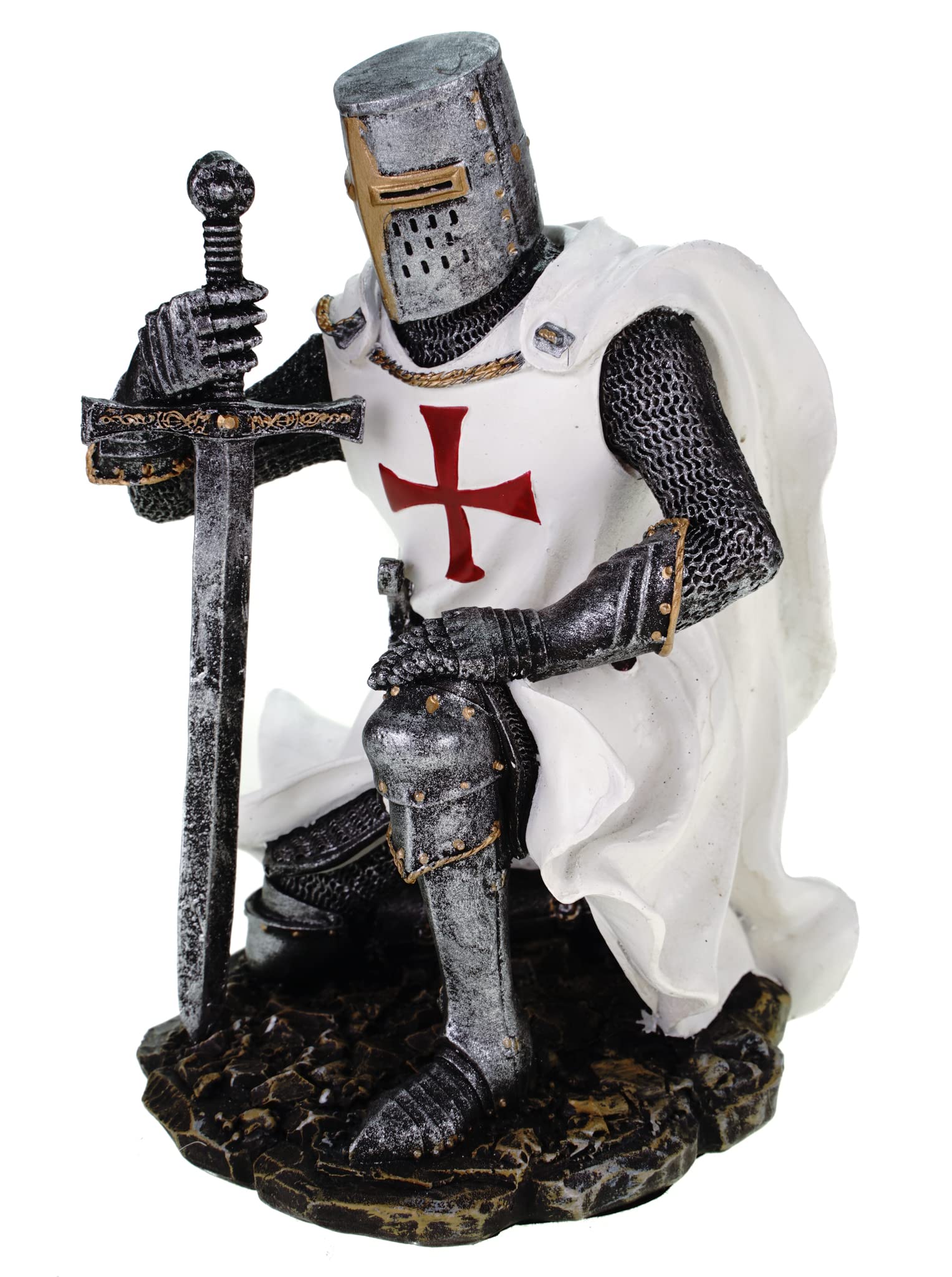 Tempelritter knieend 17 cm Figur Templer Ritter Templerkreuz Deko Skulptur