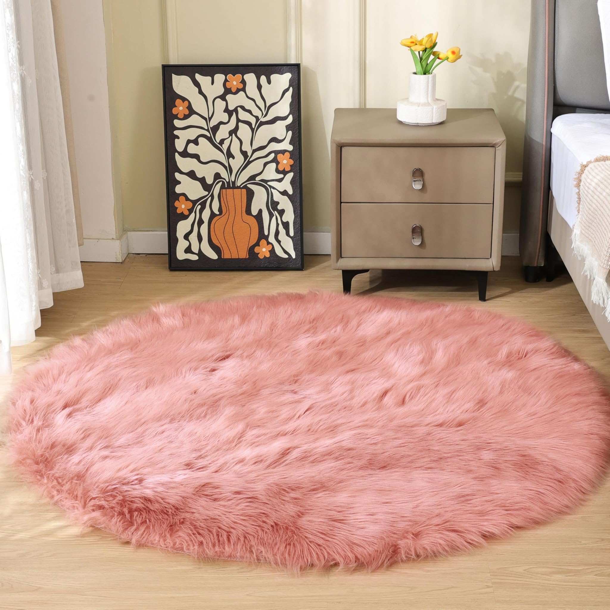 Tappeto Peloso Rotondo 150 cm, Rosa