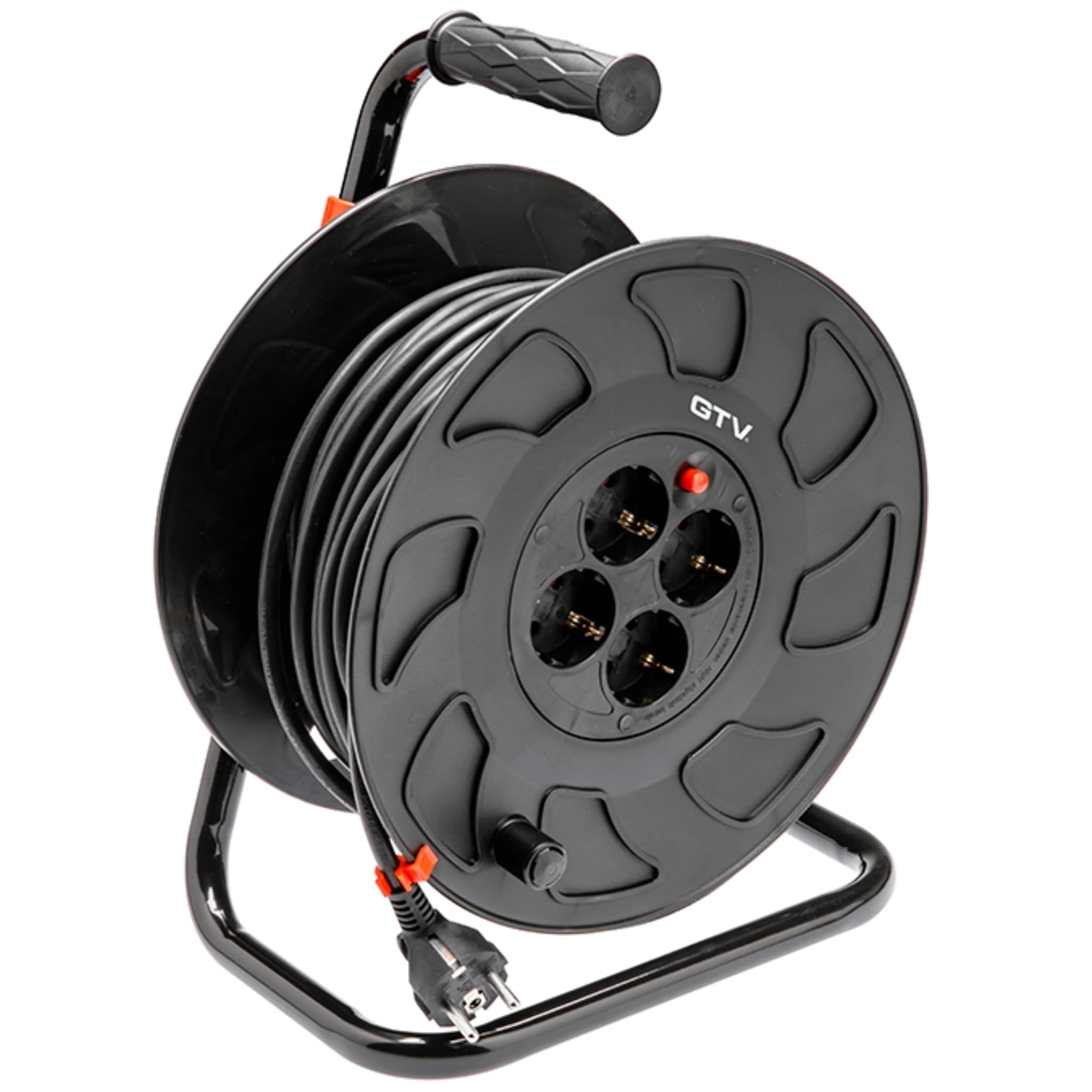 Gtv Avvolgicavo 30m con 4 Prese, Nero