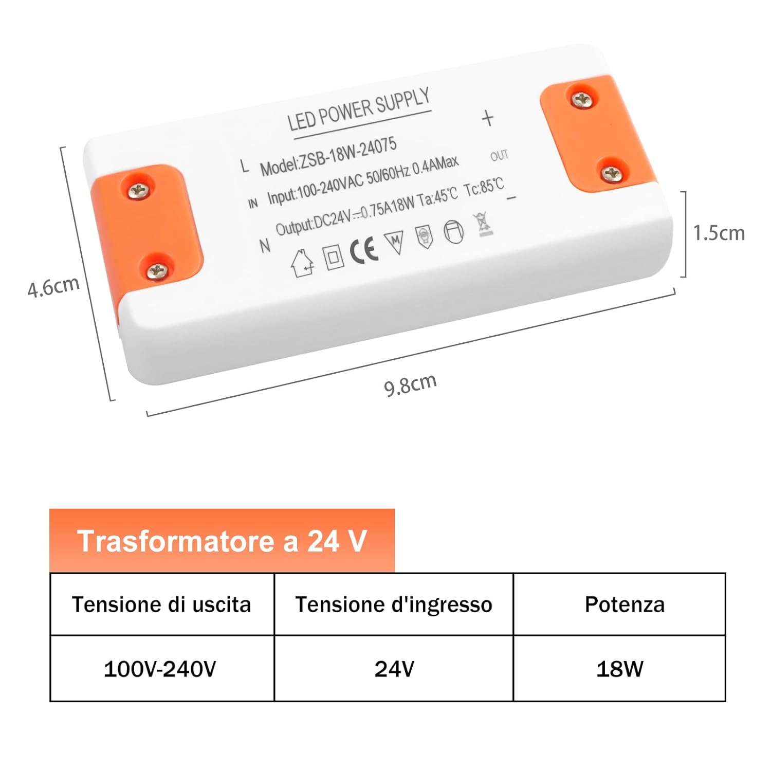 Alimentatore 24V 0.75A 18W per LED - immagine 2