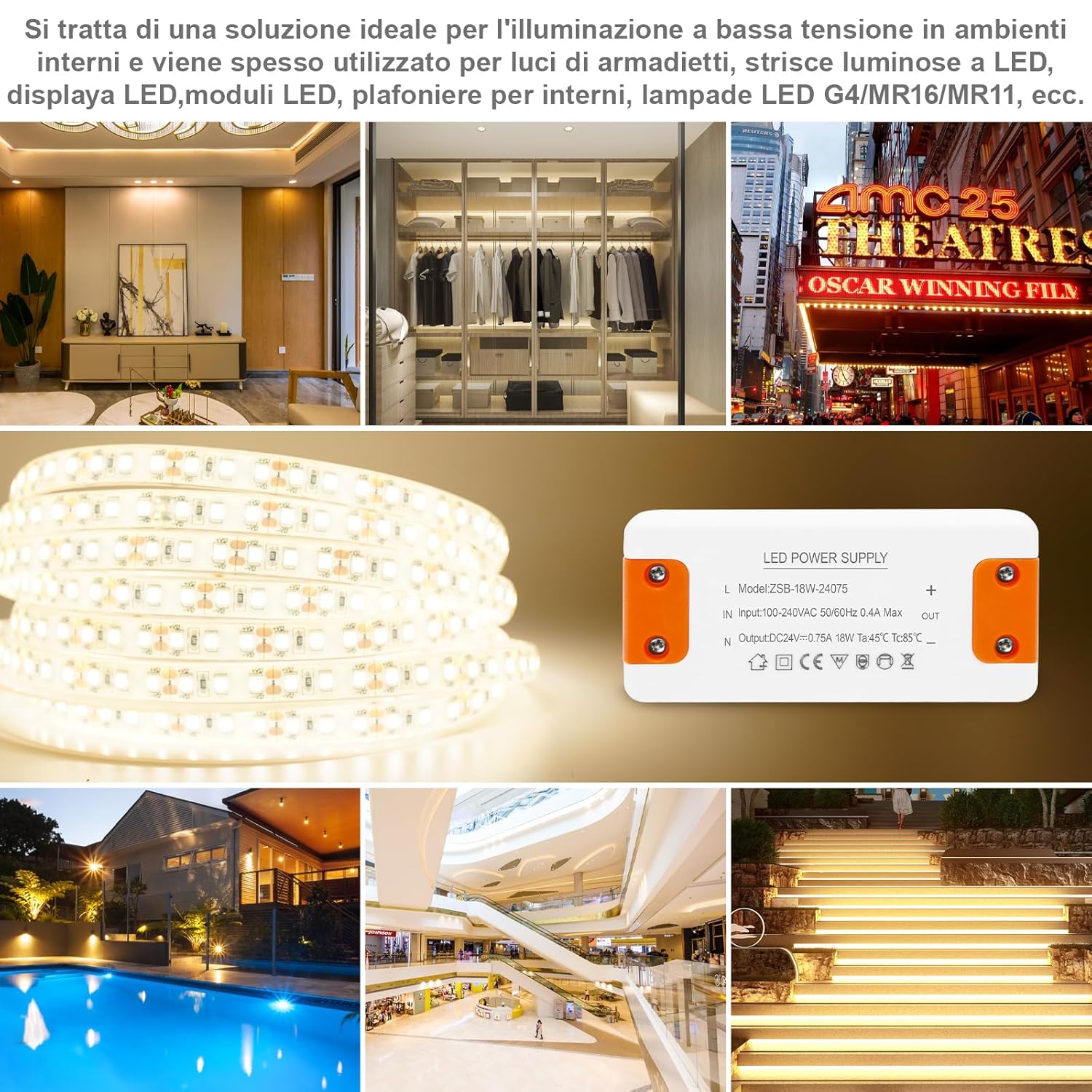 Alimentatore 24V 0.75A 18W per LED - immagine 8