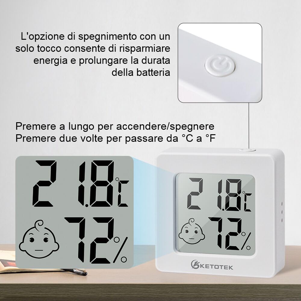 Ketotek Mini Igrometro Termometro Digitale 5 Pezzi - immagine 2