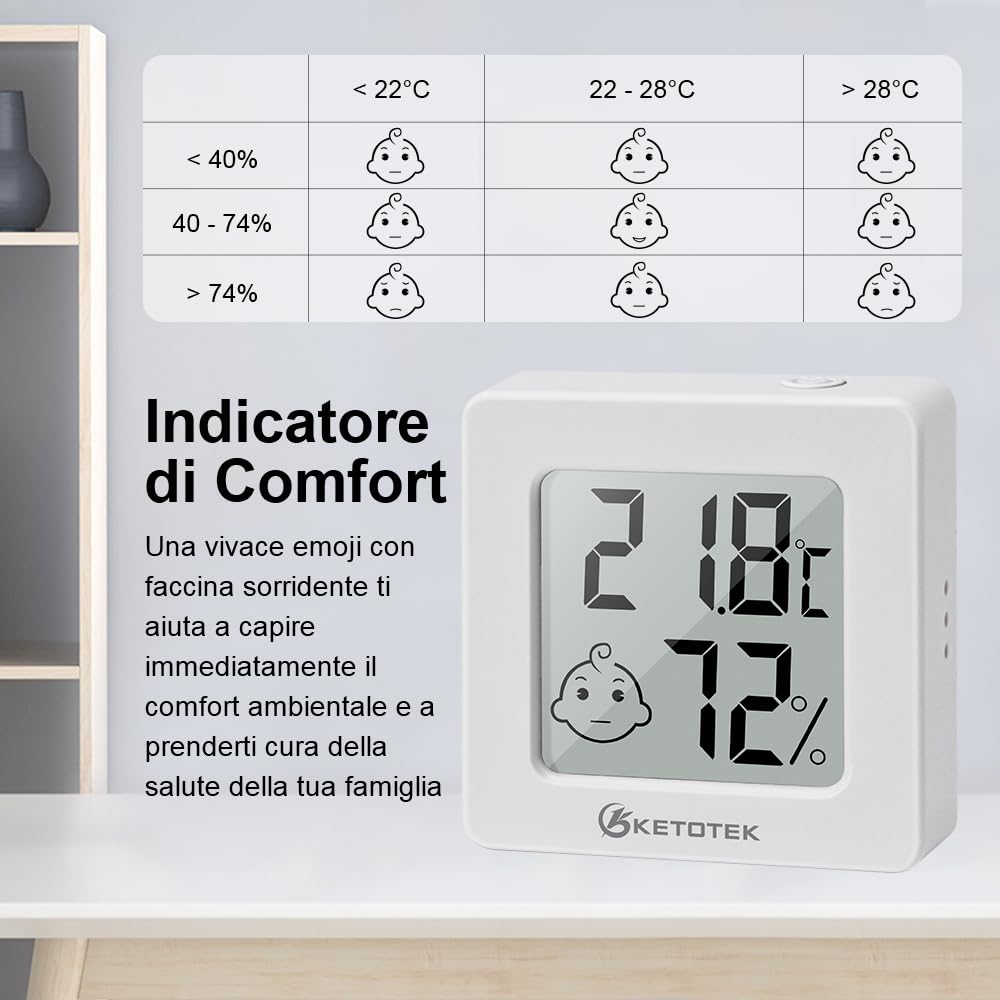 Ketotek Mini Igrometro Termometro Digitale 5 Pezzi - immagine 5