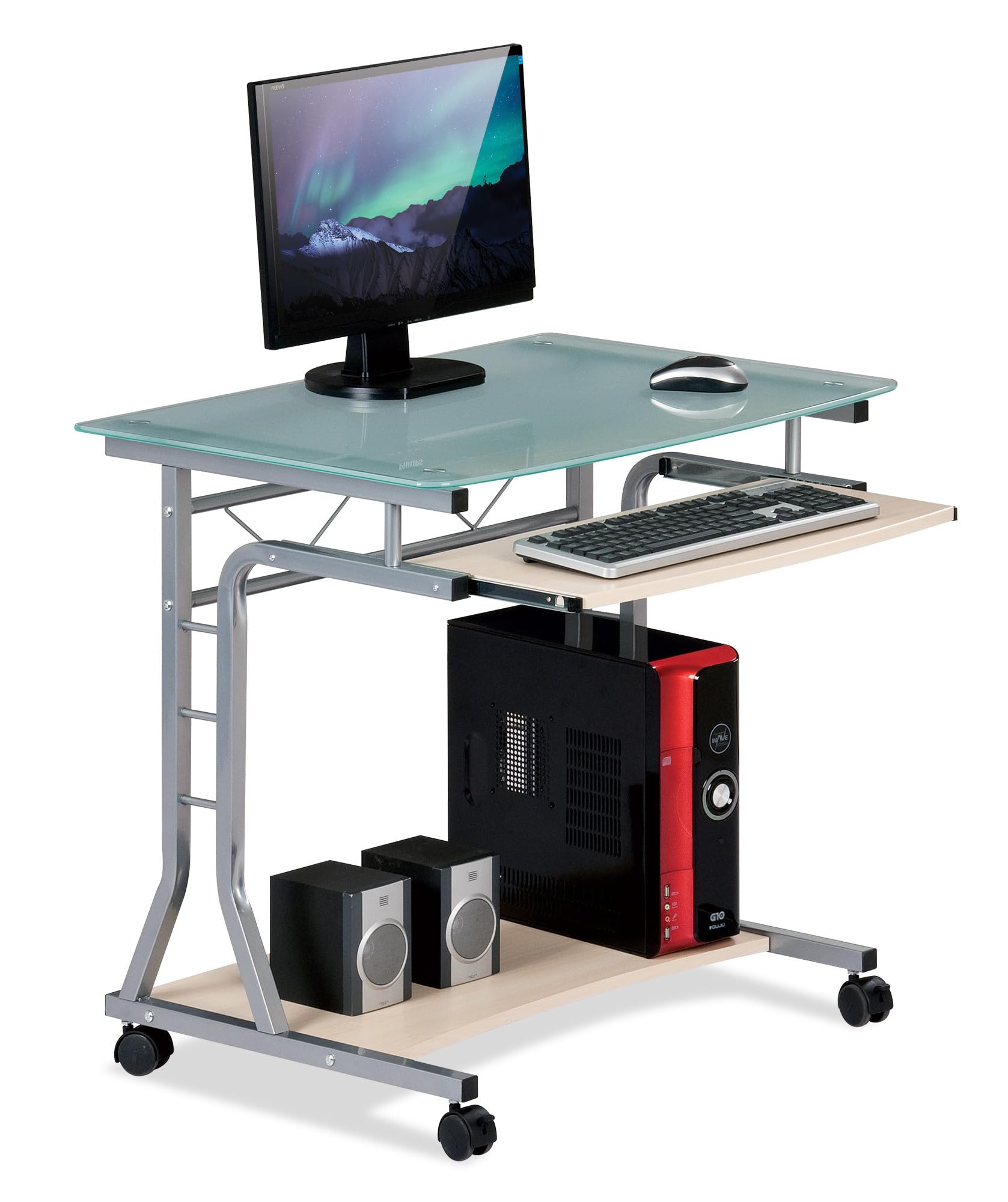 Techly 305687 - Scrivania PC Compatta con Ruote, Ciliegio Chiaro