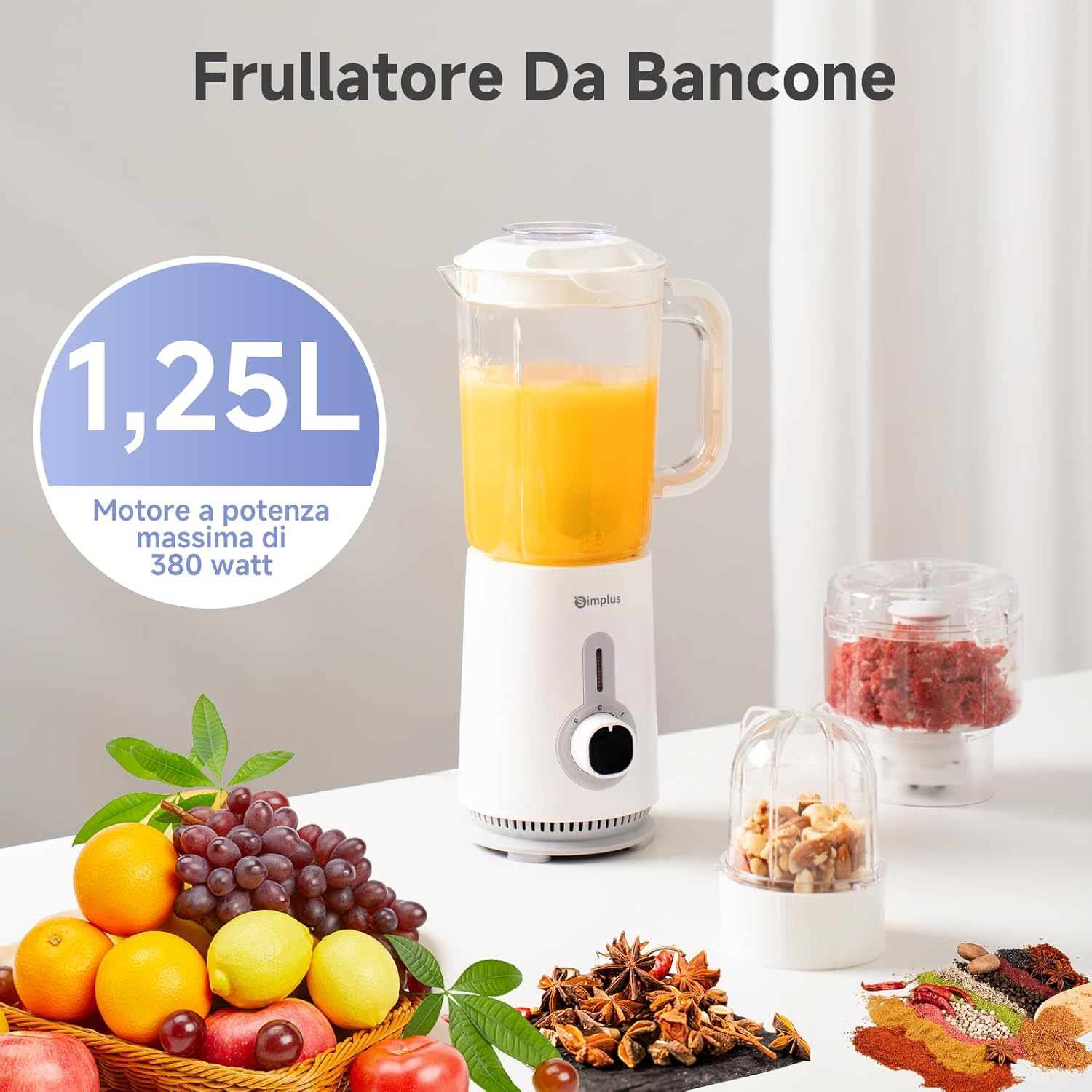 Simplus Frullatore e Robot da Cucina Combo 3 in 1, Bianco - immagine 2