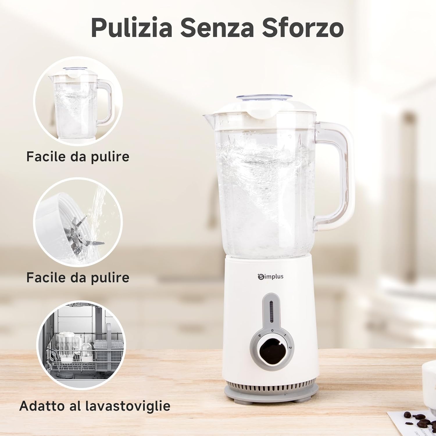Simplus Frullatore e Robot da Cucina Combo 3 in 1, Bianco - immagine 7