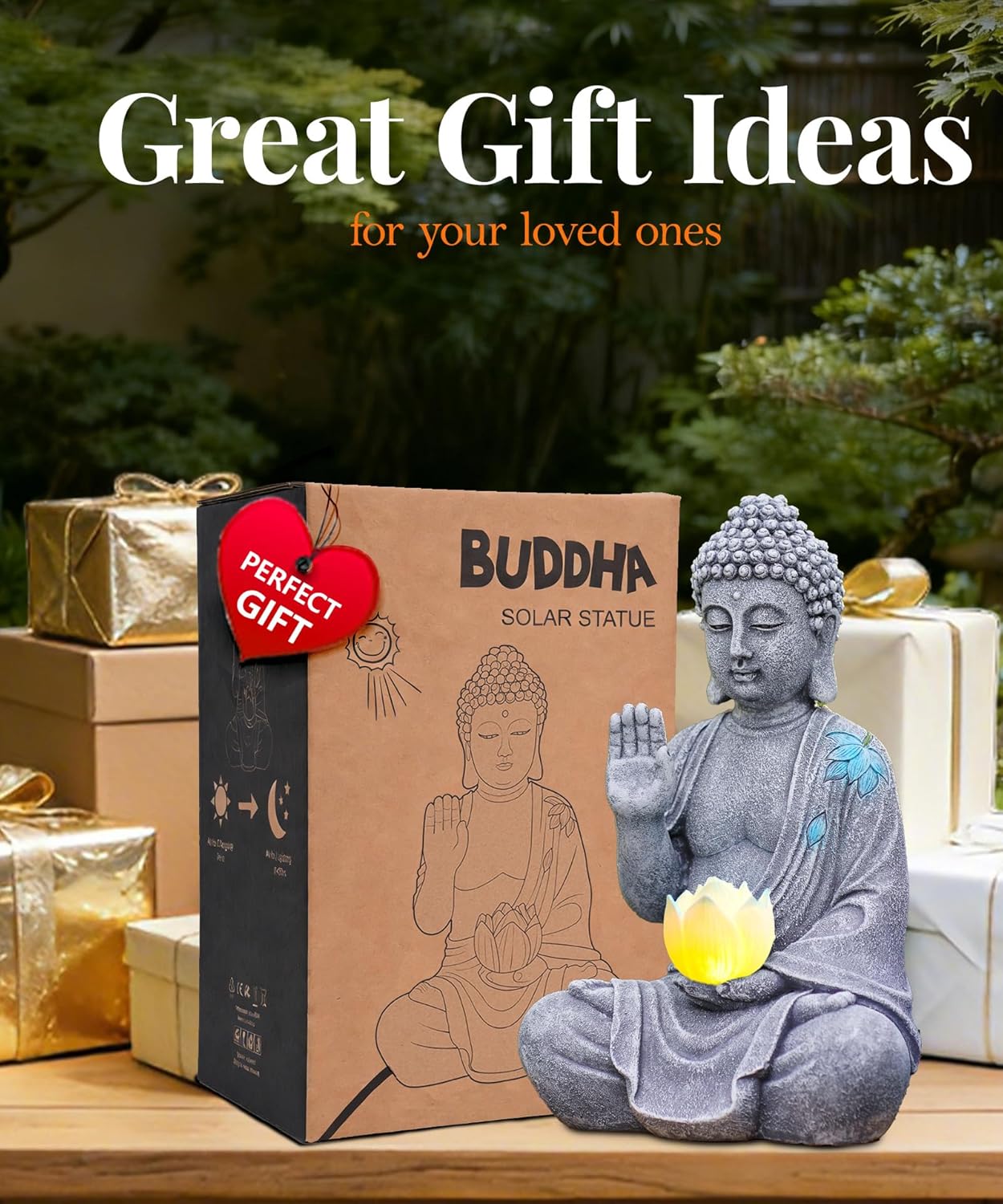 Statuetta di Buddha con LED Solare (27 cm) - immagine 2
