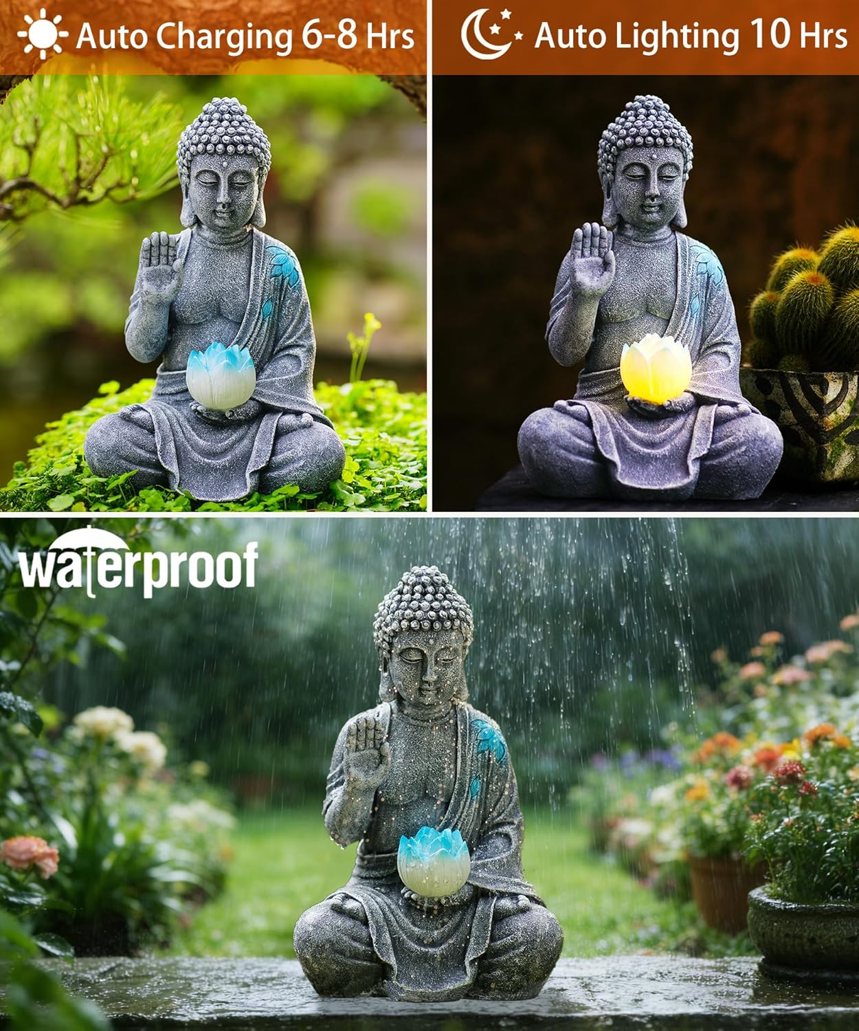 Statuetta di Buddha con LED Solare (27 cm) - immagine 5