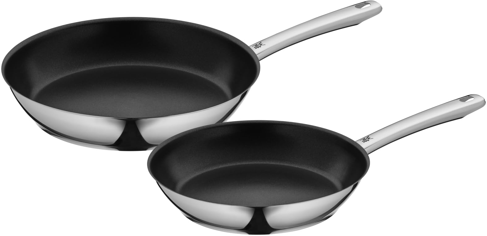 WMF Nordic - Set di padelle professionali a induzione, 2 pezzi, padella a induzione 24, 28 cm, padella antiaderente, adatta al forno, senza goccia, in acciaio inox Cromargan, adatta a tutti i piani