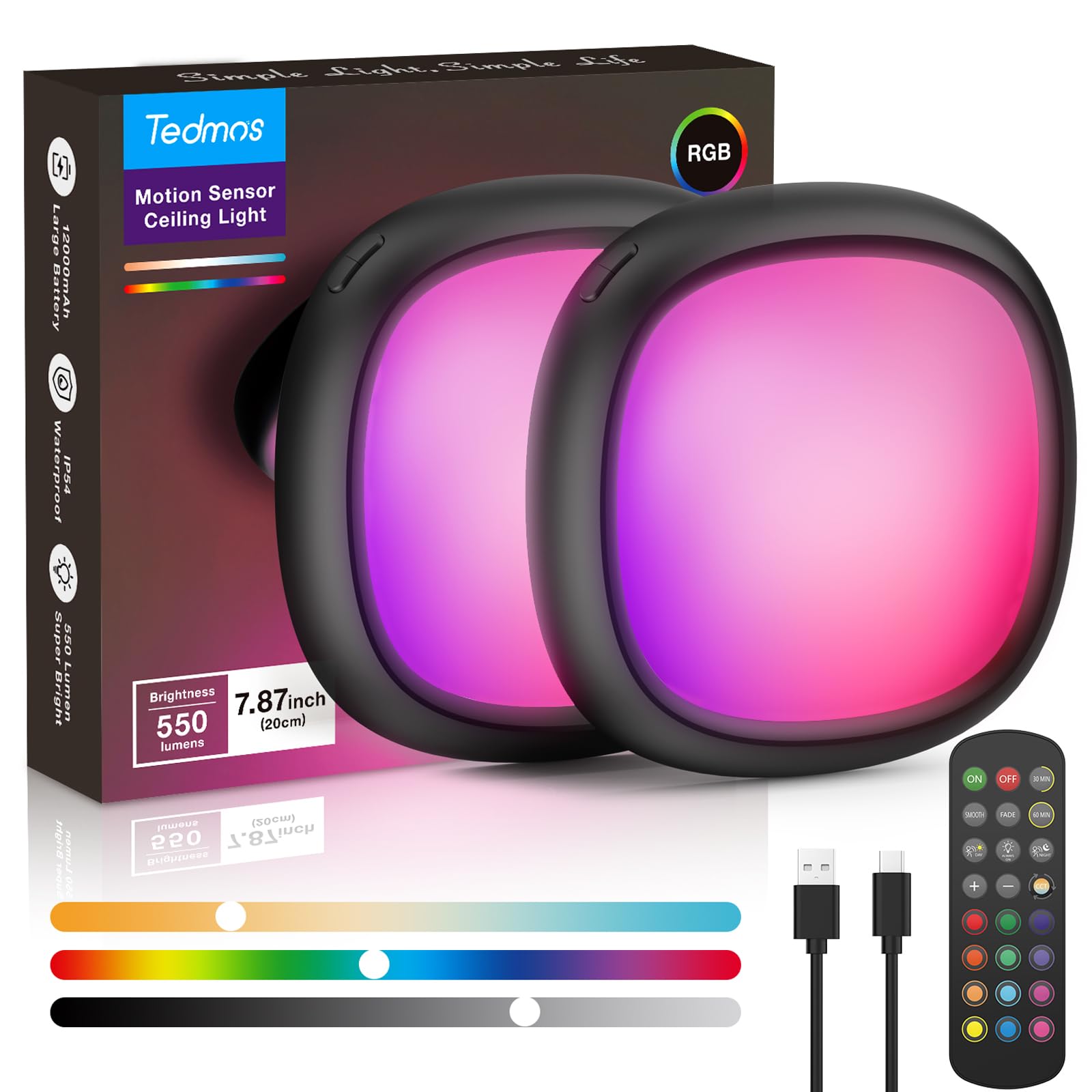 Plafoniera LED Soffitto a Batteria con Sensore di Movimento