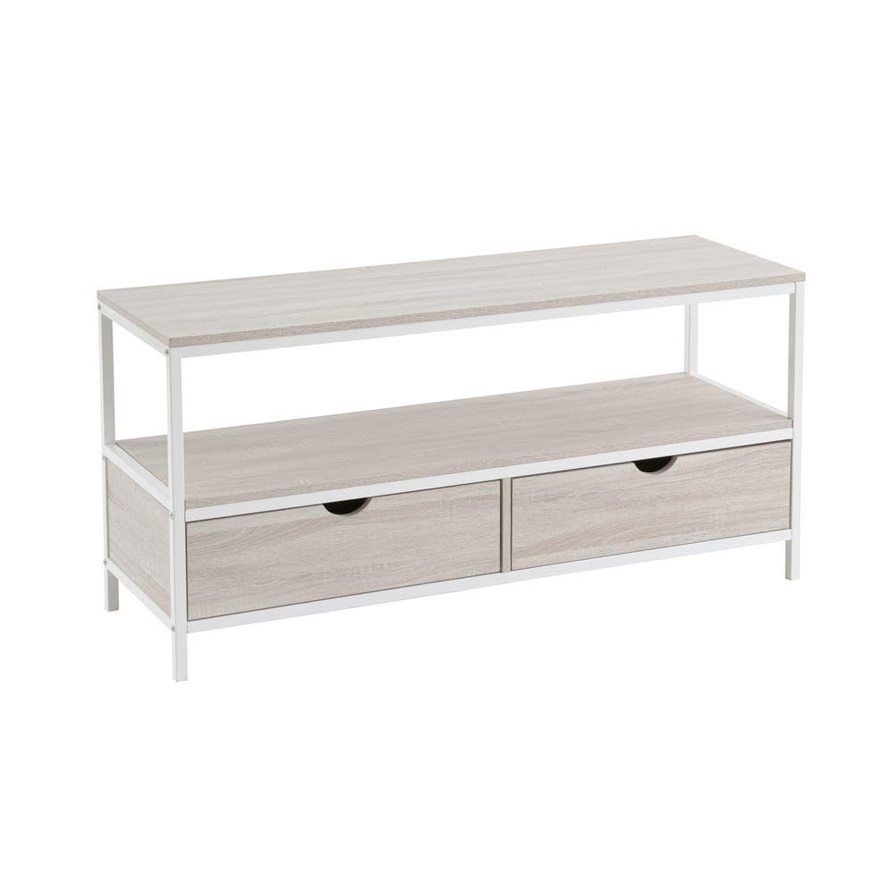 Tavolo TV con 2 cassetti in PB e metallo in bianco