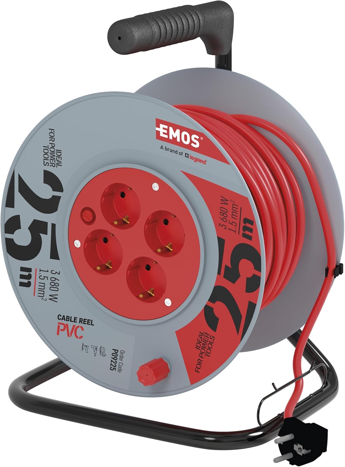 EMOS P09225 Avvolgicavo Prolunga 25m con 4 Prese Schuko