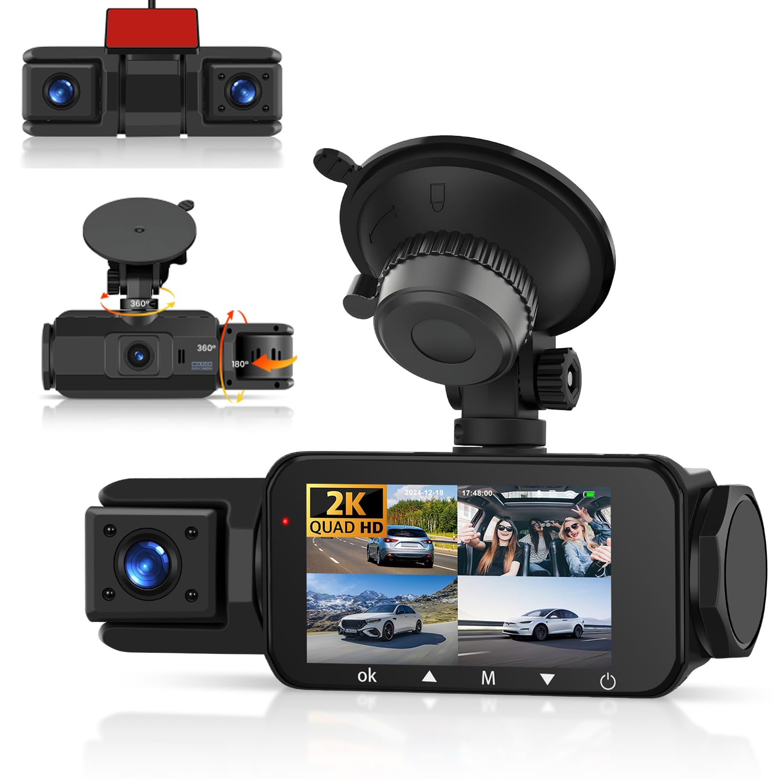 Hodozzy Dashcam Auto 360° 2K+1080P 4 Telecamere