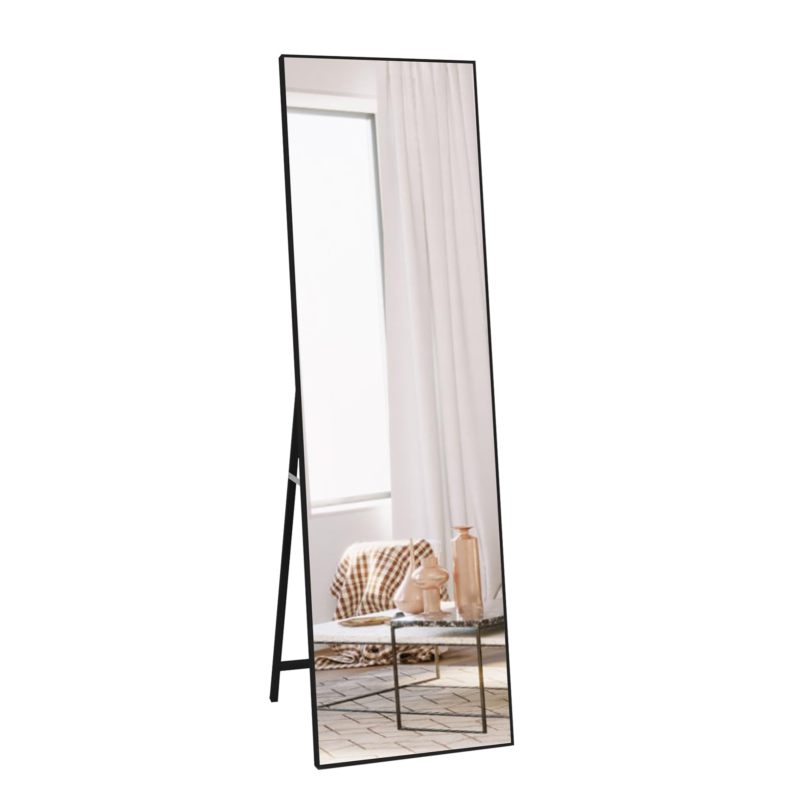 Vasemouh Specchio da Terra o Parete con Cornice Nera