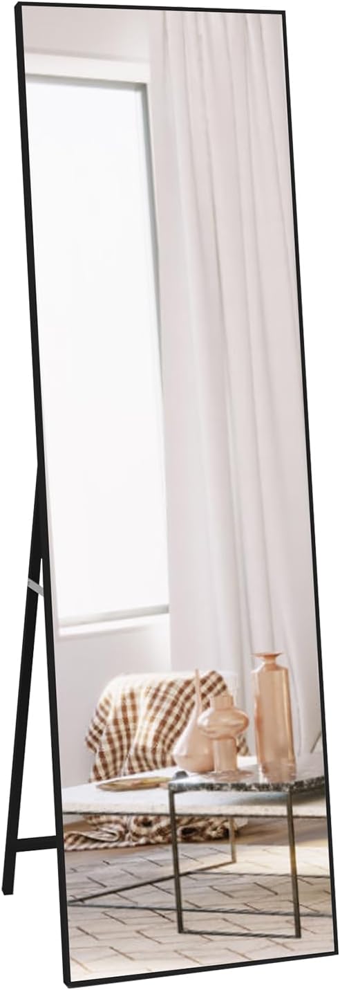 Vasemouh Specchio da Terra o Parete con Cornice Nera - immagine 1