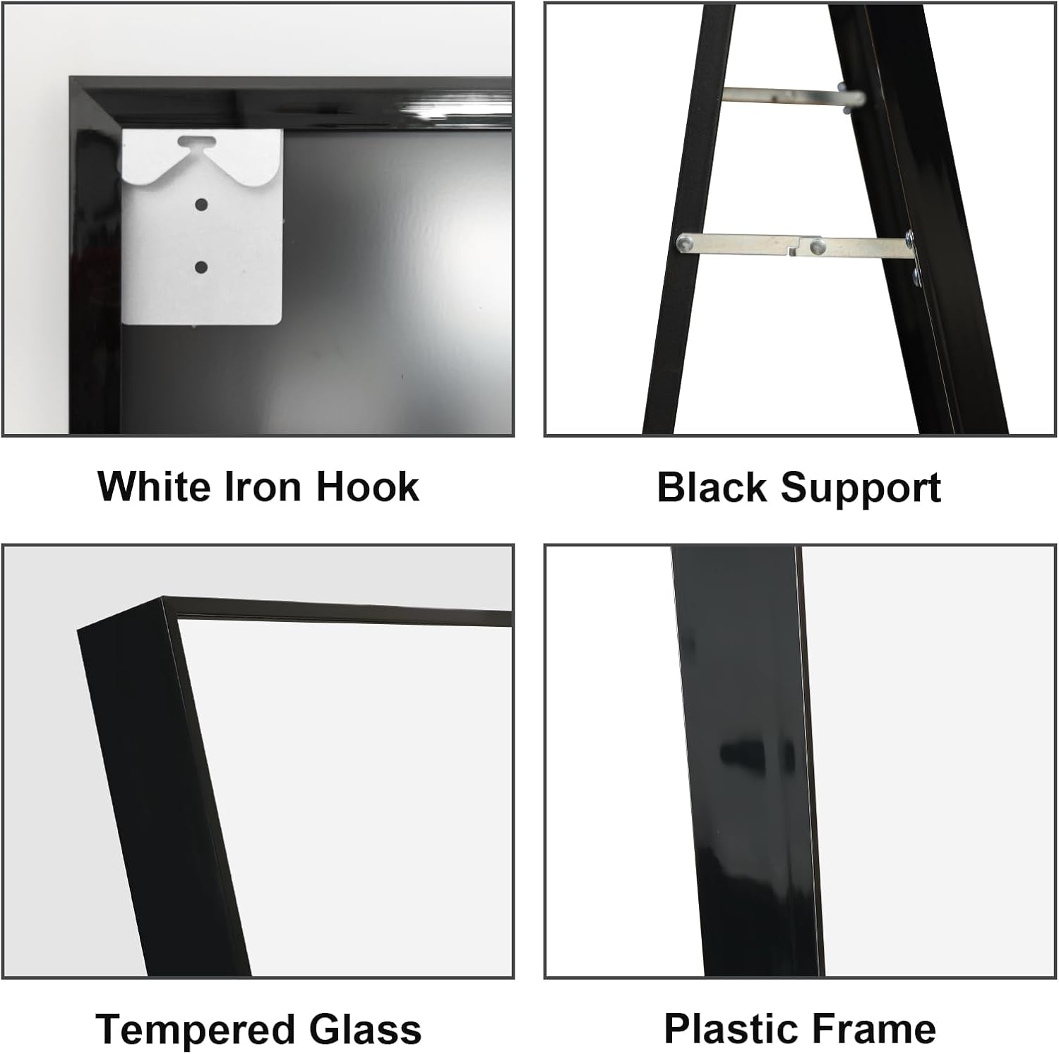 Vasemouh Specchio da Terra o Parete con Cornice Nera - immagine 3
