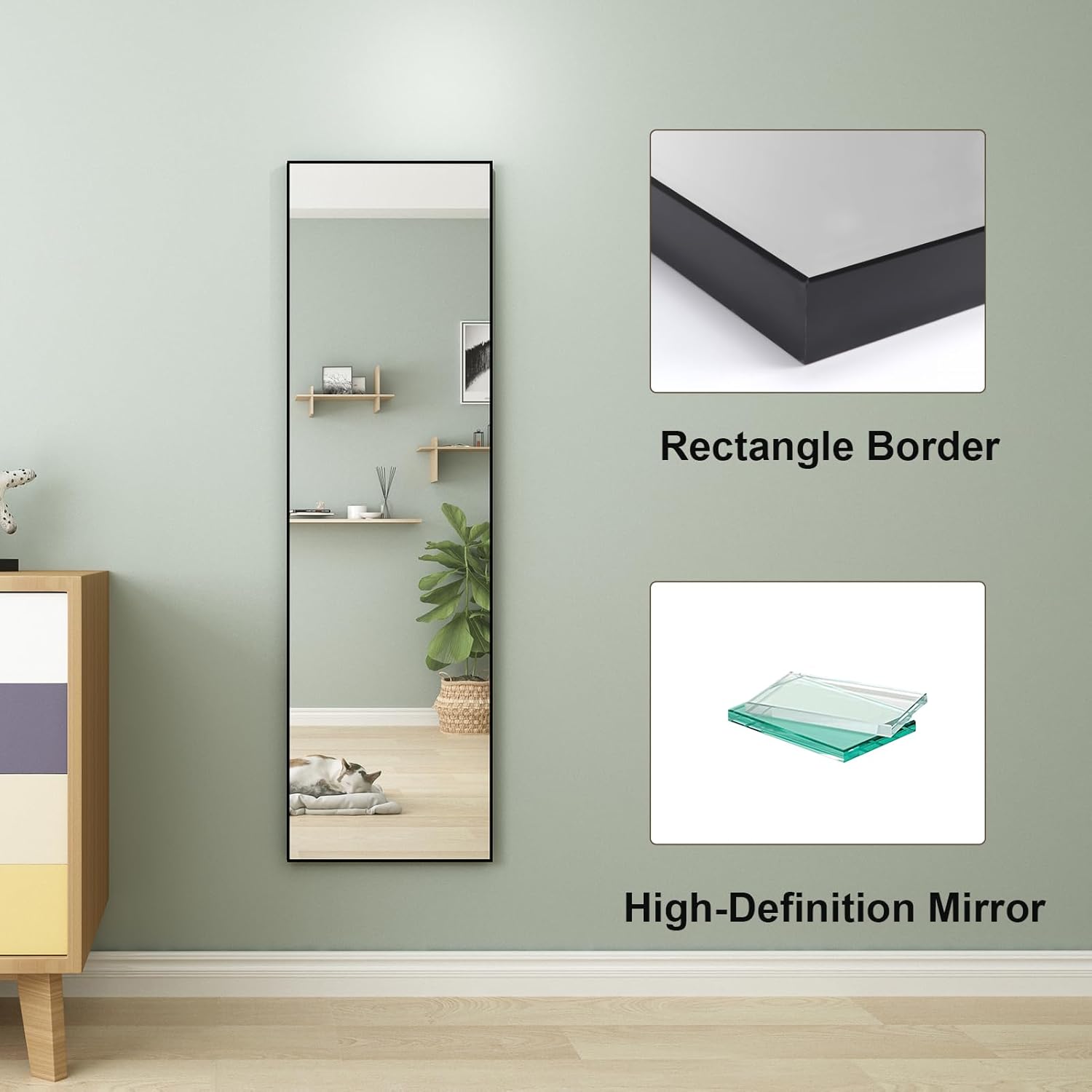 Vasemouh Specchio da Terra o Parete con Cornice Nera - immagine 4