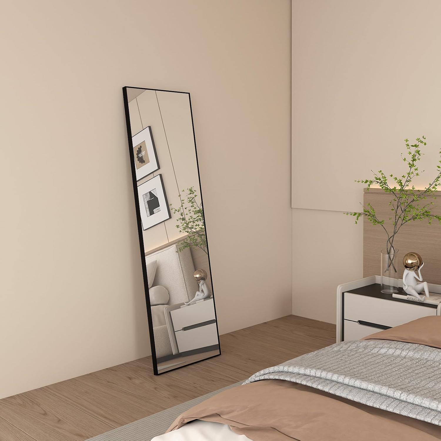 Vasemouh Specchio da Terra o Parete con Cornice Nera - immagine 5