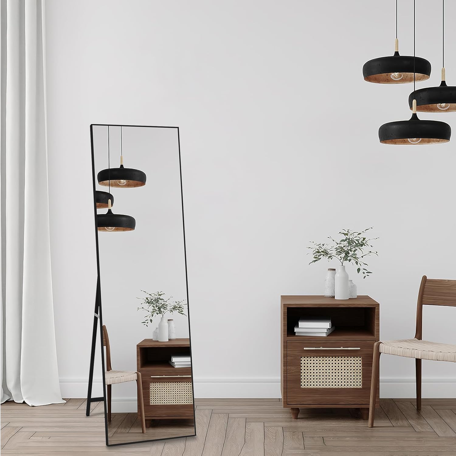 Vasemouh Specchio da Terra o Parete con Cornice Nera - immagine 6