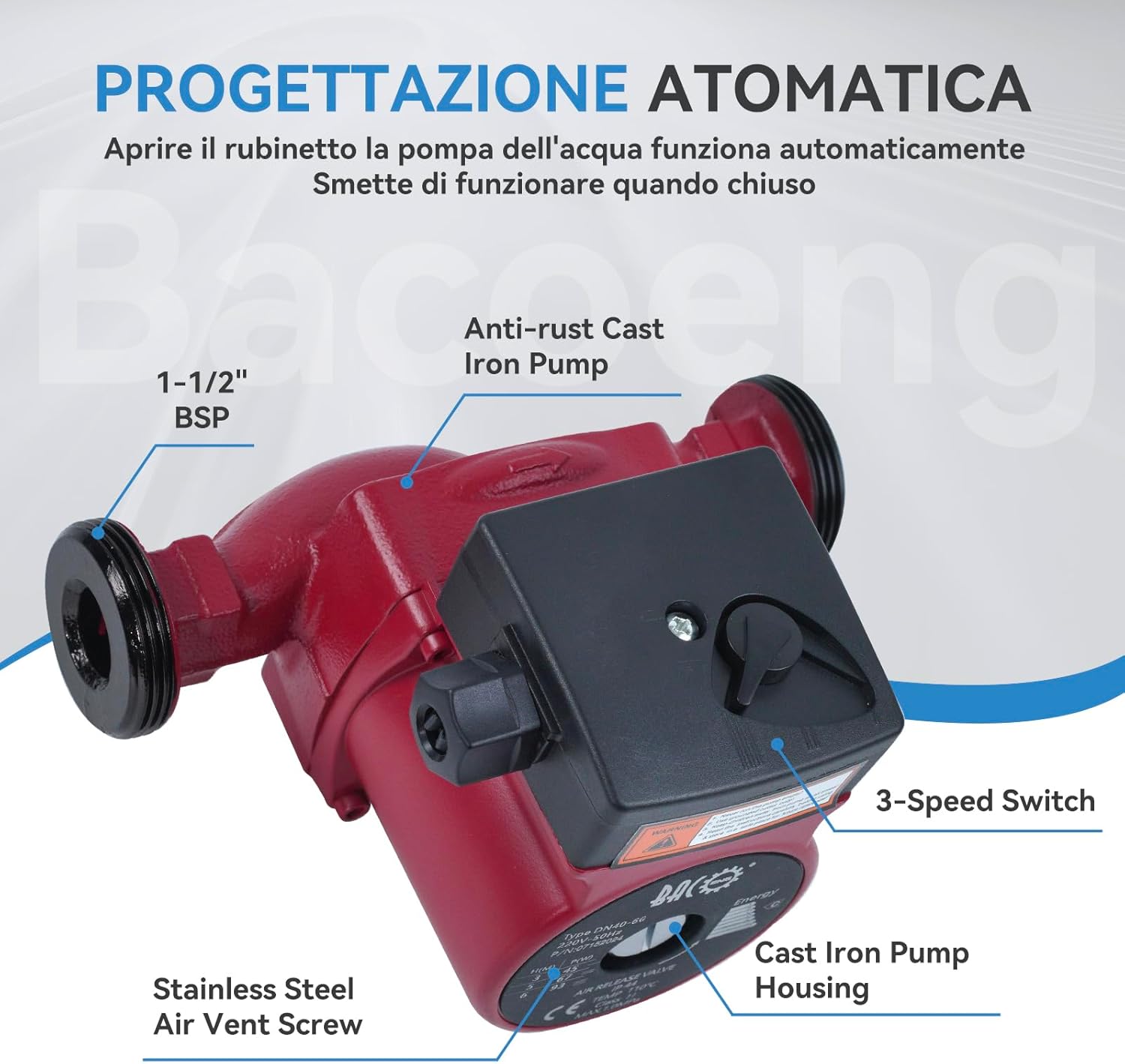 BACOENG Pompa di Circolatore Riscaldamento RS 25/6-180 - immagine 5