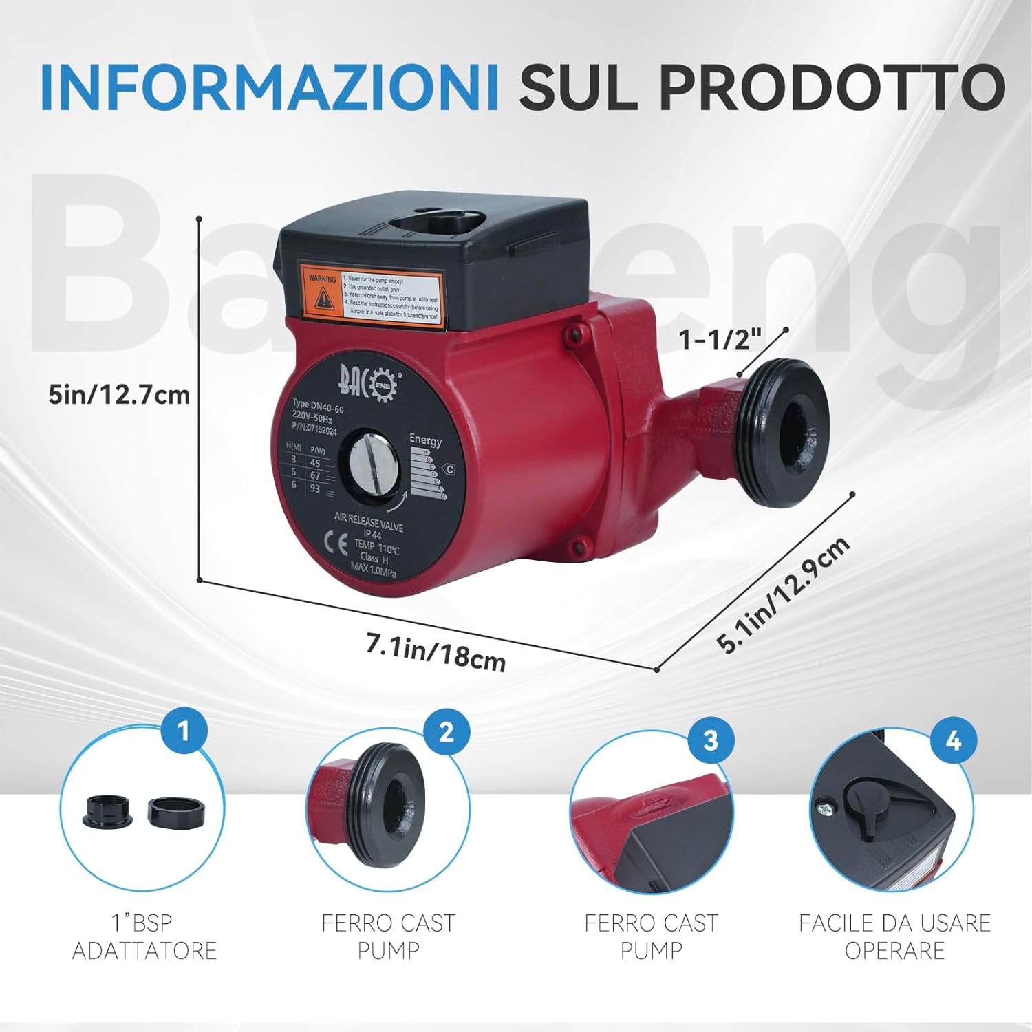 BACOENG Pompa di Circolatore Riscaldamento RS 25/6-180 - immagine 6