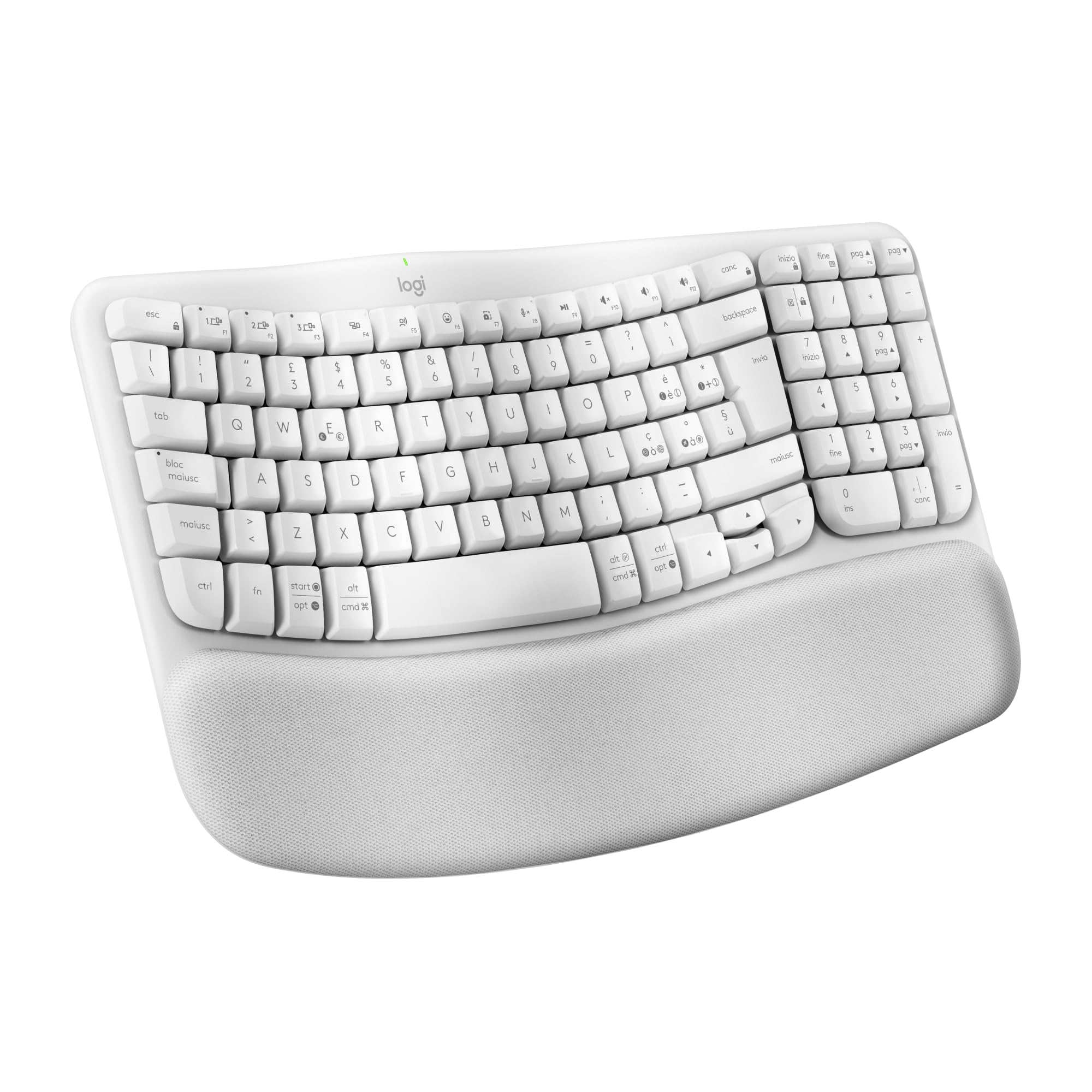 Logitech Wave Keys - Tastiera Wireless Ergonomica, Bianco