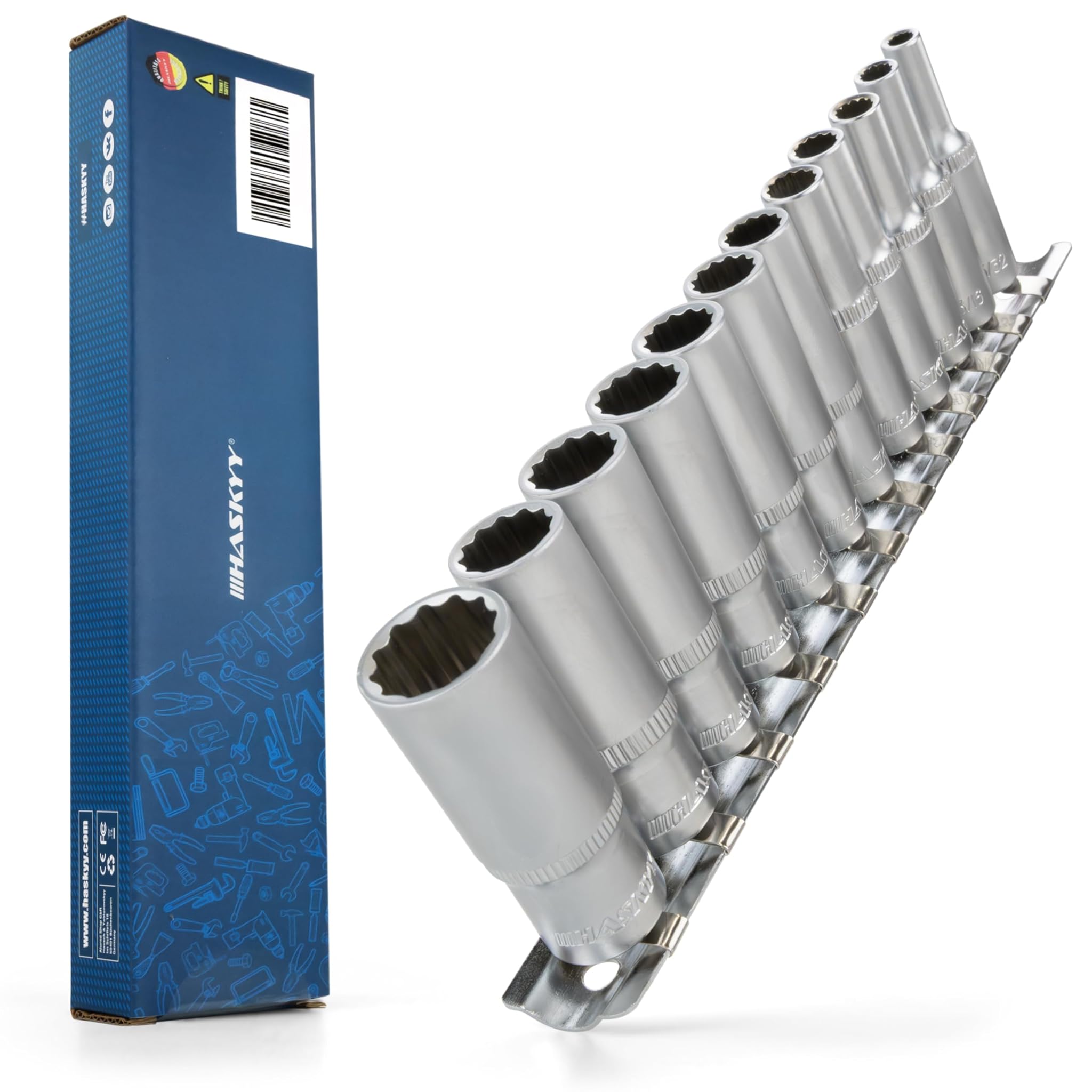 Haskyy Set Chiavi a Bussola Dadi Lunghi 1/4" 12 Pezzi