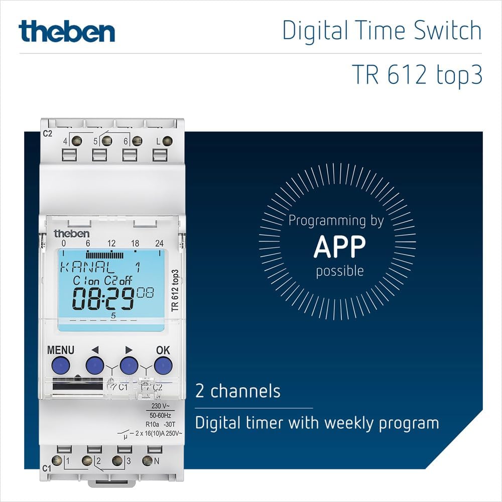 Theben TR 612 top3 - Interruttore Orario Digitale 2 Canali - immagine 2