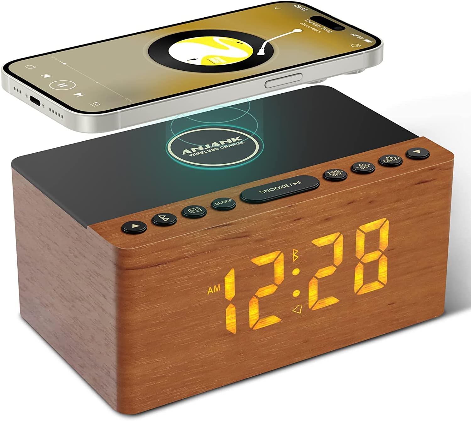 Anjank Altoparlante Bluetooth Radiosveglia in Legno - immagine 1