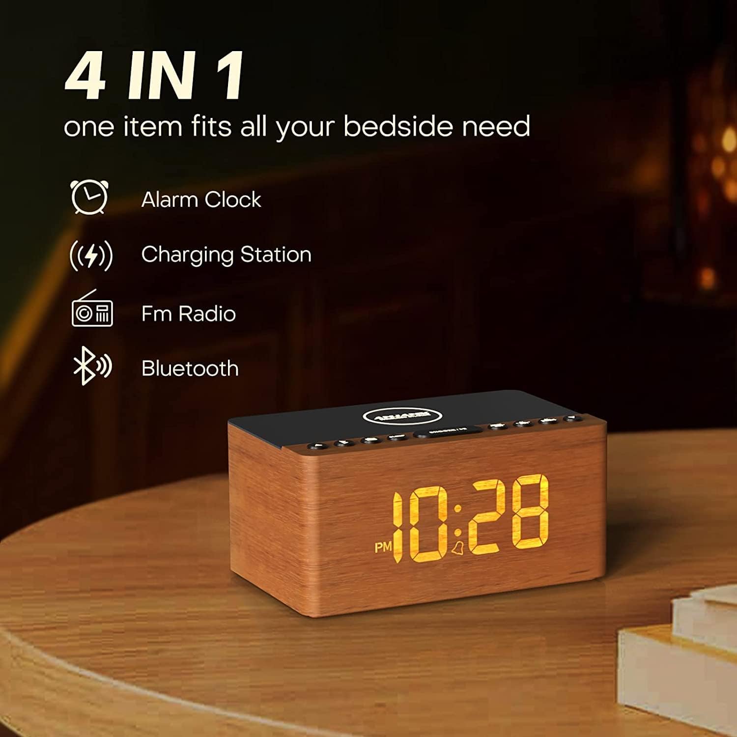 Anjank Altoparlante Bluetooth Radiosveglia in Legno - immagine 2