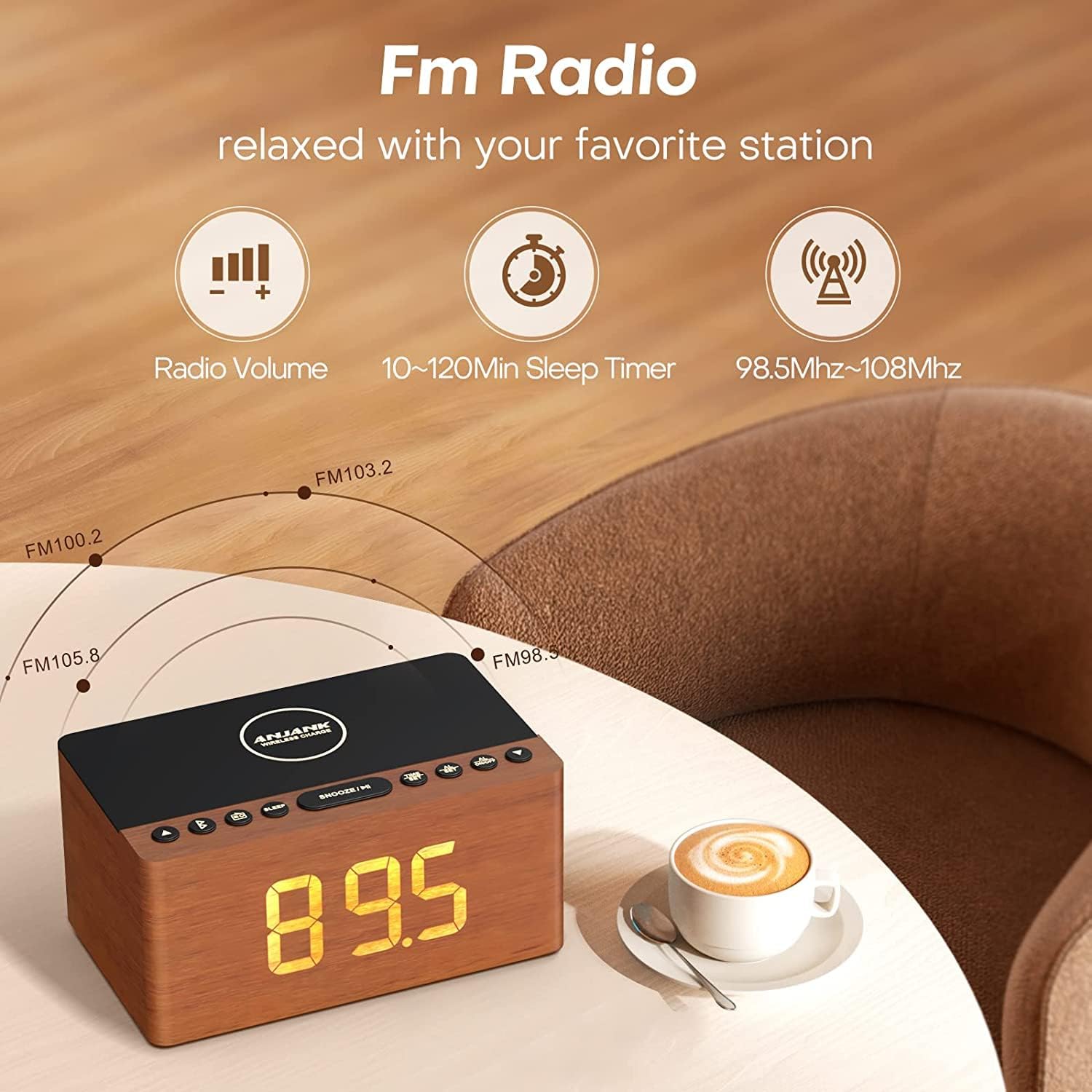 Anjank Altoparlante Bluetooth Radiosveglia in Legno - immagine 6