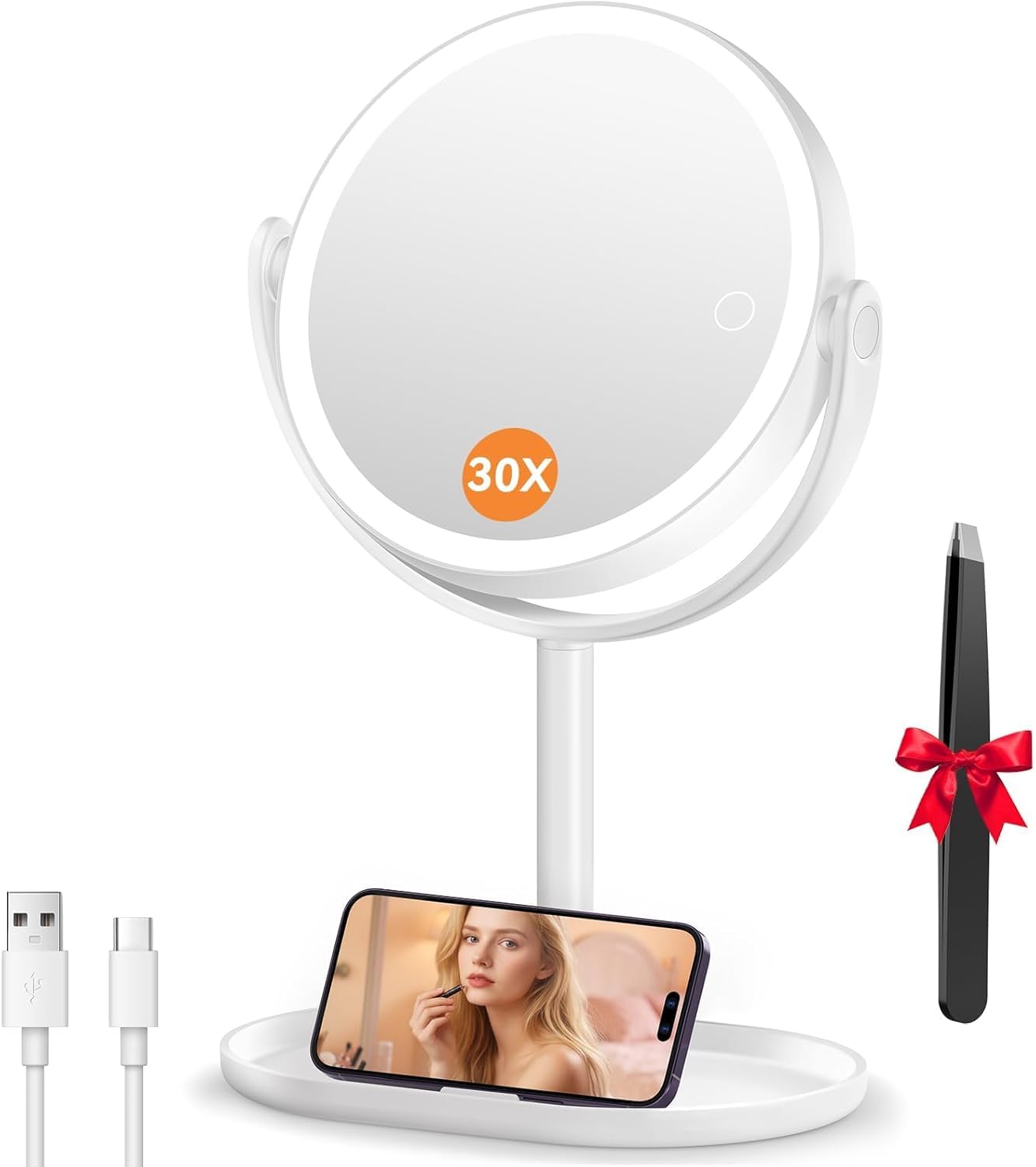 Auxmir Specchio Trucco Bifacciale 30X/1X 8" Ricaricabile