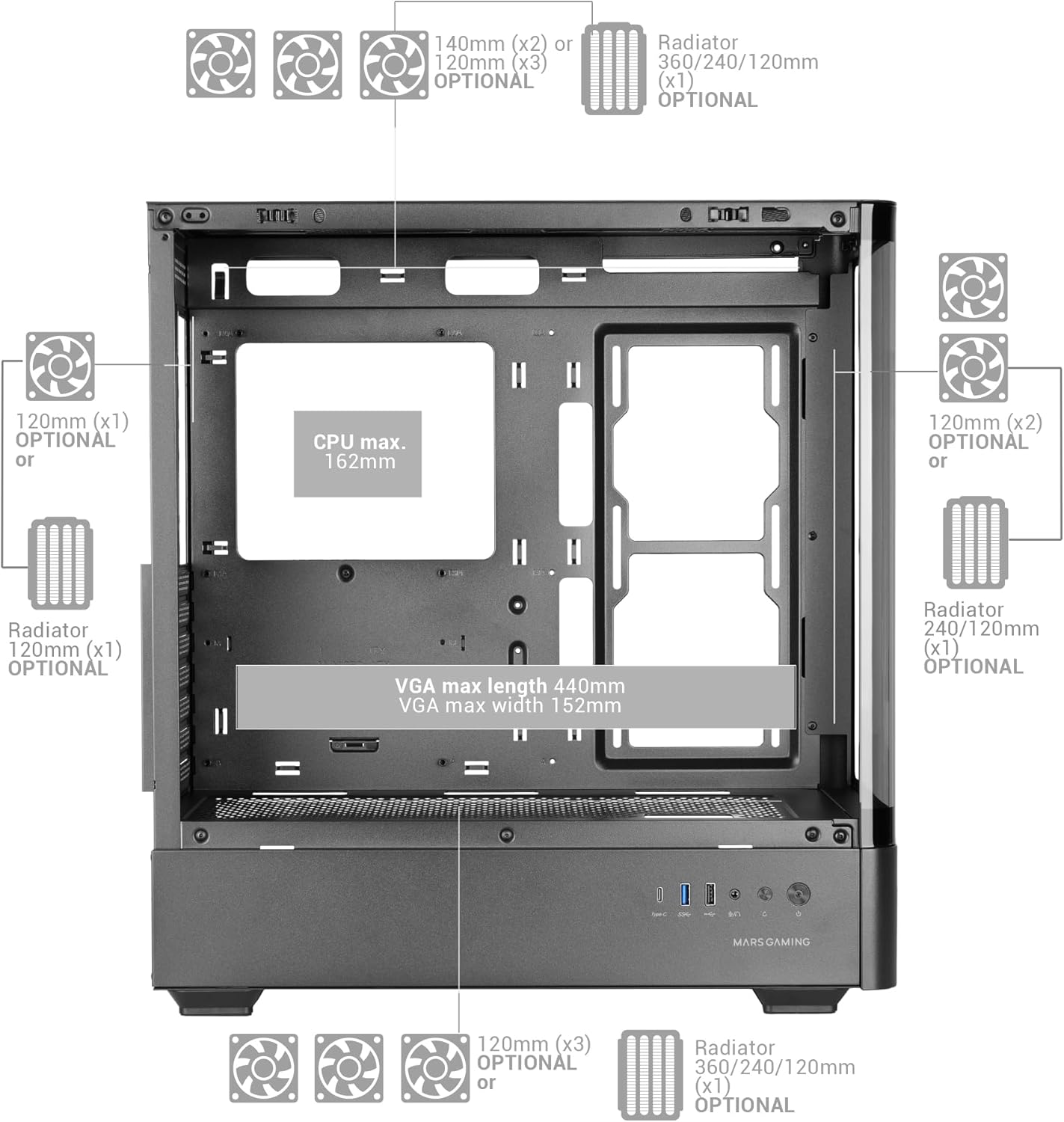 Mars Gaming MC-LCDPRO Case Gaming ATX con Schermo LCD 7.2" - immagine 5
