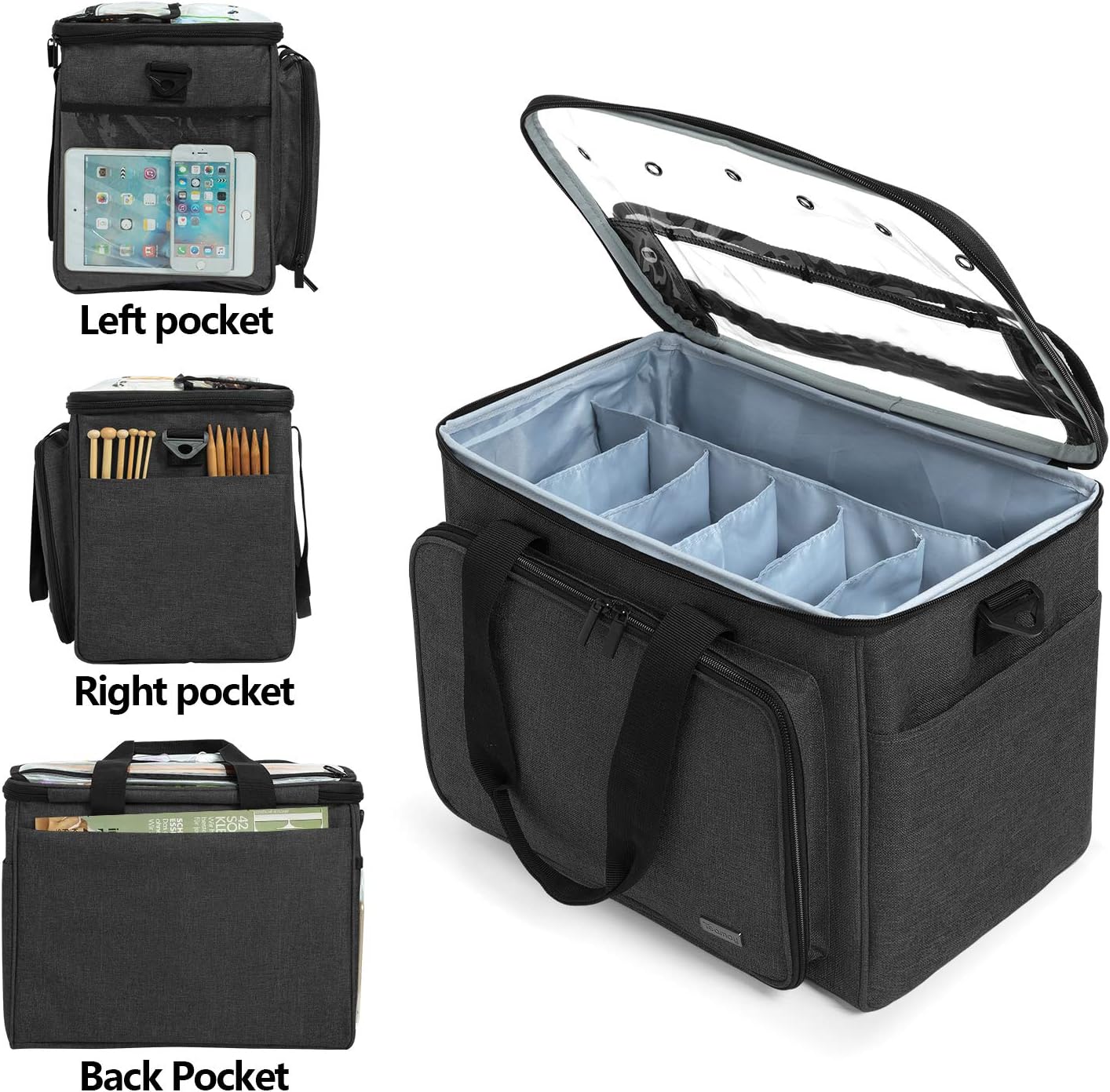 Teamoy Custodia per Filati, Borsa a Maglia, Nero - immagine 6