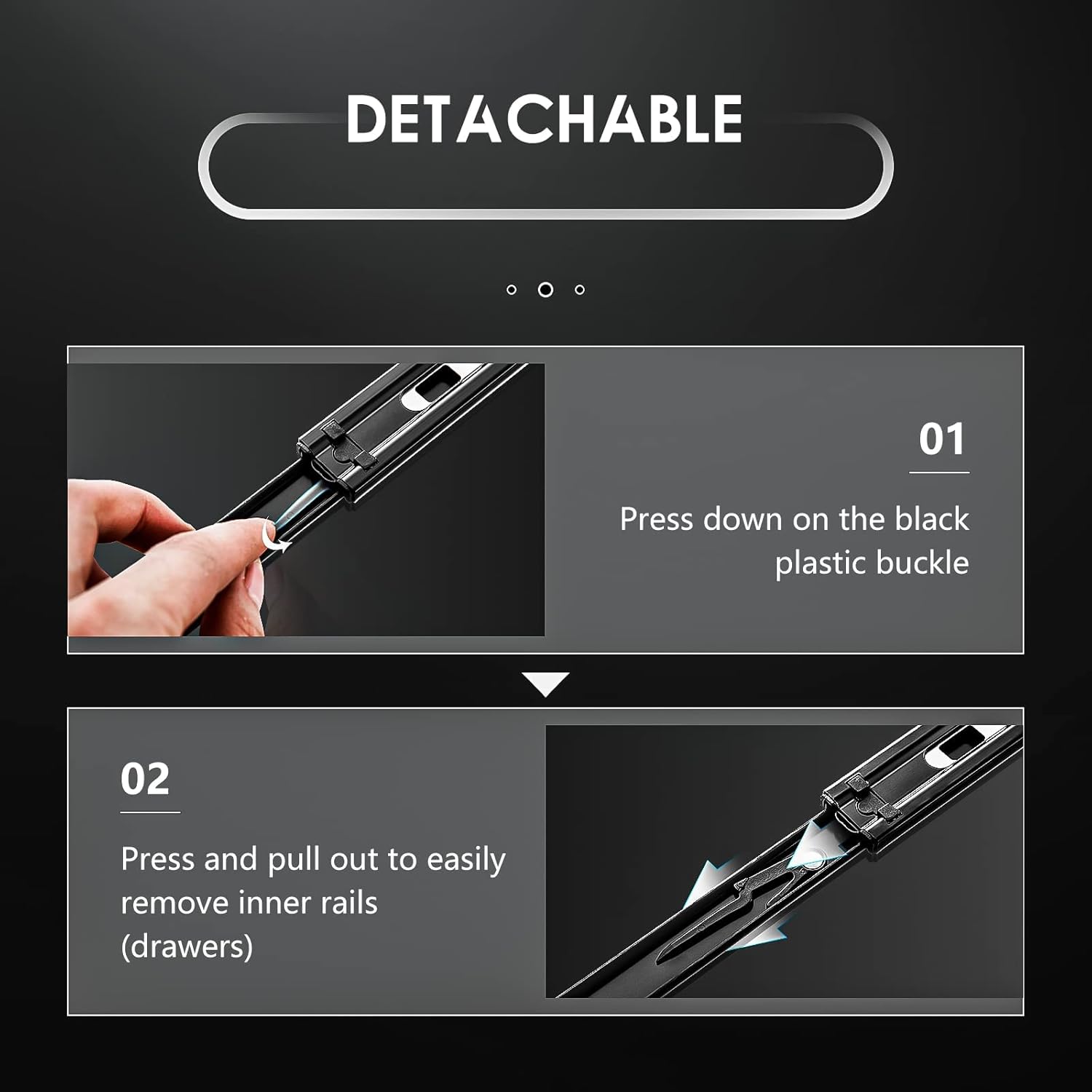 Aolisheng 5 Paia Guide per Cassetti 250mm, Nere - immagine 4