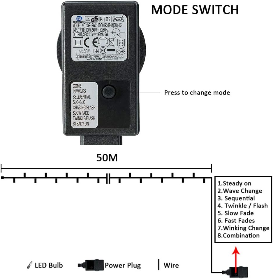 Bloomwin Stringa Luminosa 50M 300 LEDs 8 Modalità - immagine 3