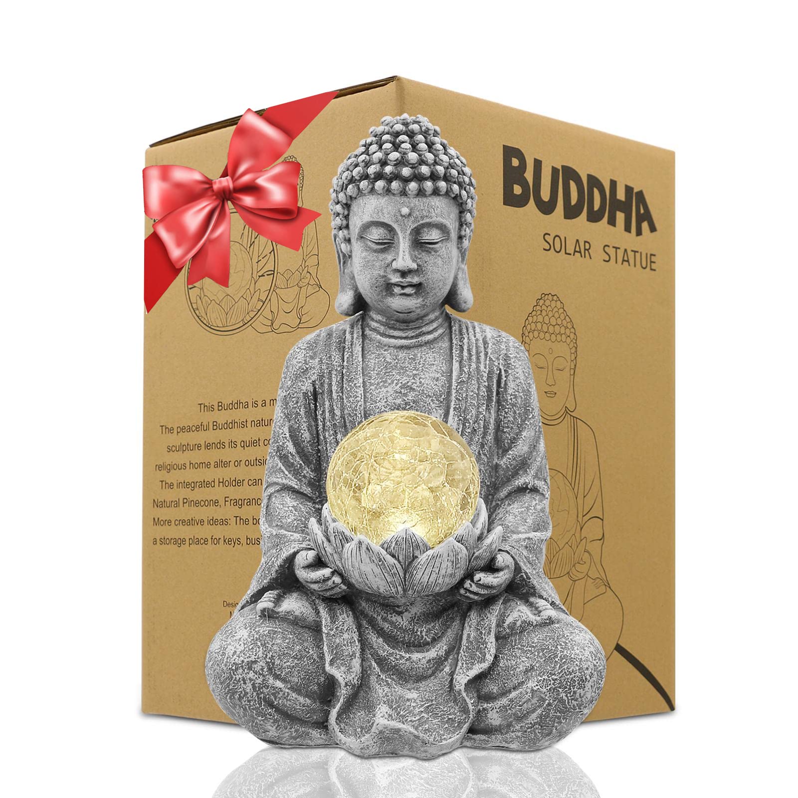 Statuetta Buddha Meditazione Grande con Lampada Solare