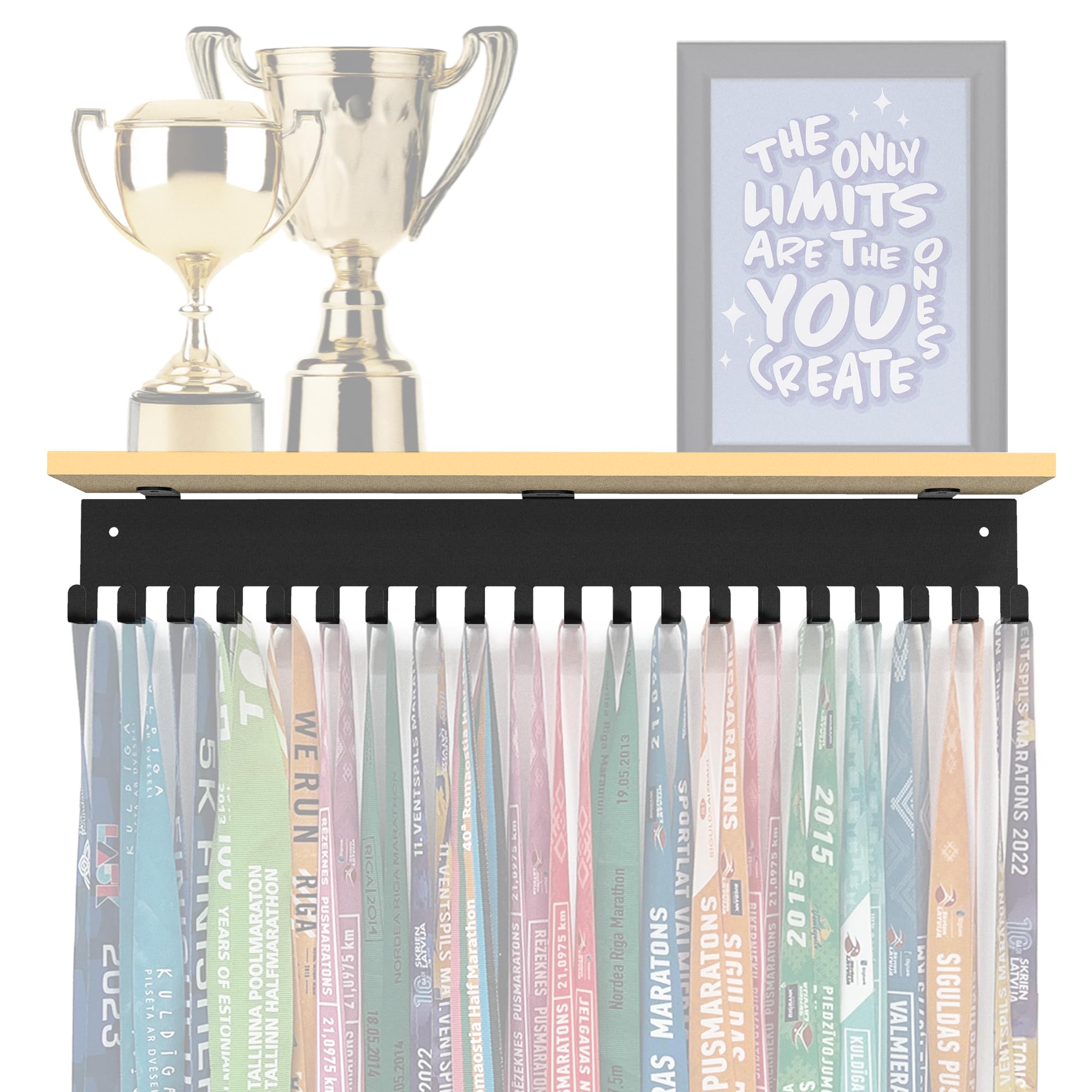 Espositore per medaglie, vuoto, con ripiano in bambù naturale