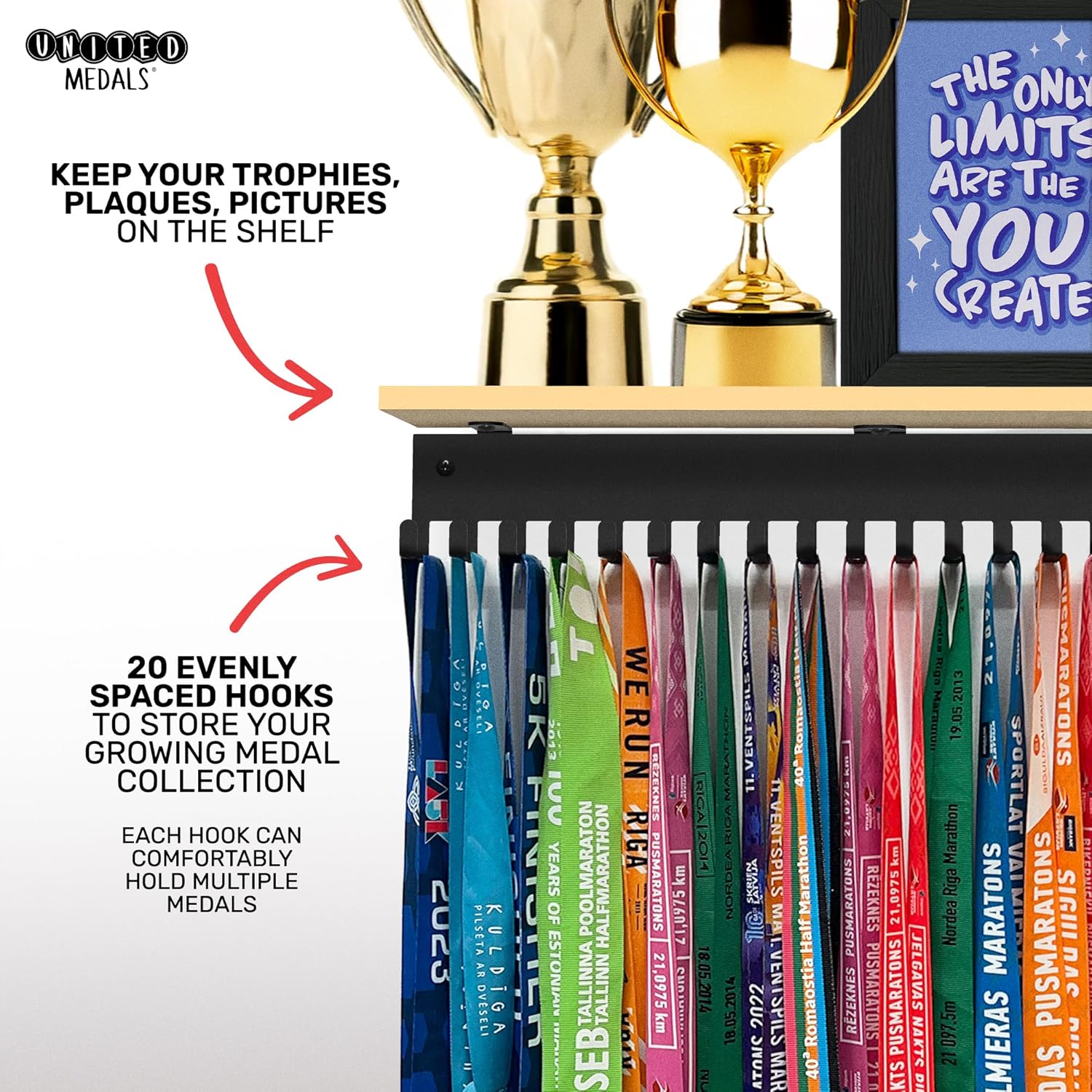 Espositore per medaglie, vuoto, con ripiano in bambù naturale - immagine 3