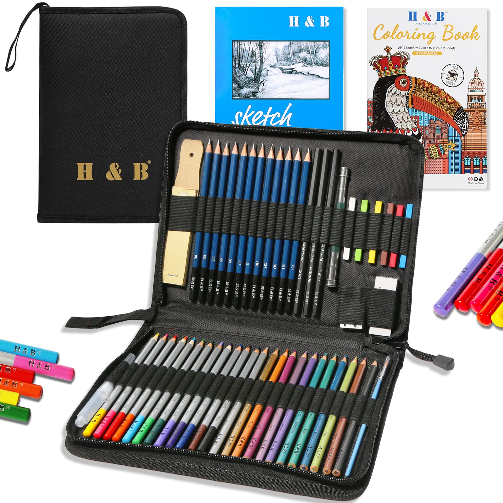 H & B Set Matite Colorate 51 Pezzi con Quaderno