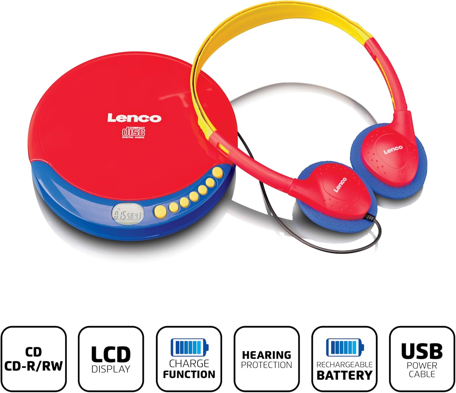 Lenco CD-021 Lettore CD Portatile per Bambini, Rosso/Blu - immagine 2