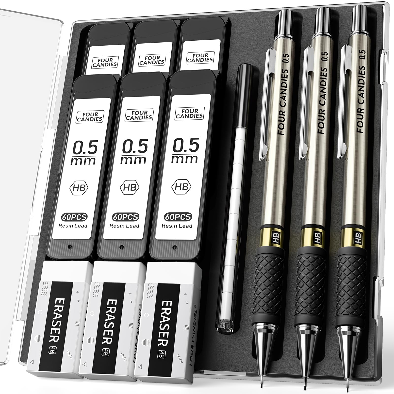 Four Candies Set di 3 portamine in metallo, 0,5 mm, matite meccaniche ...
