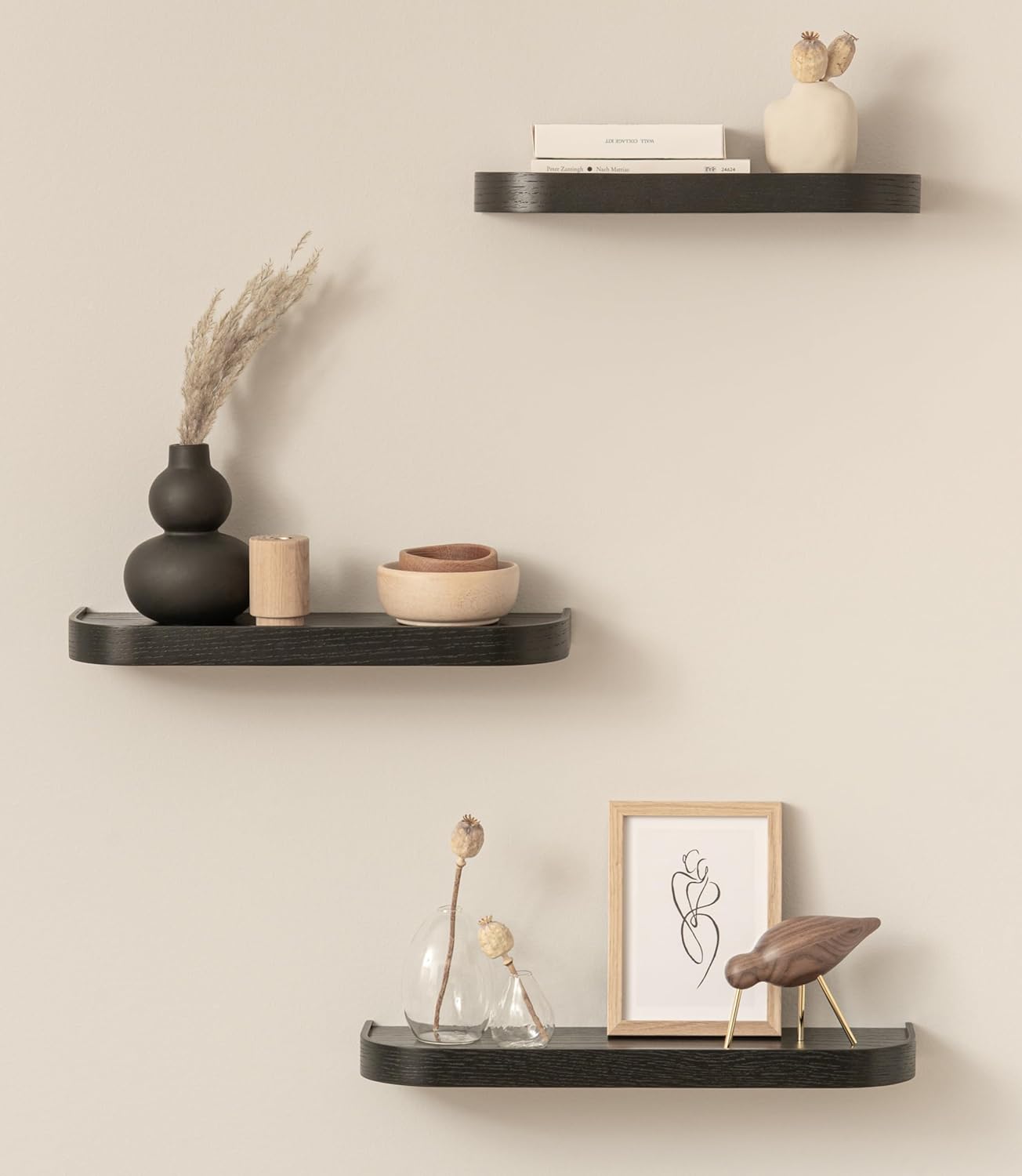 Kazai.® Mensole da Muro 'Neva' Set 3 - Quercia, Nero - immagine 1