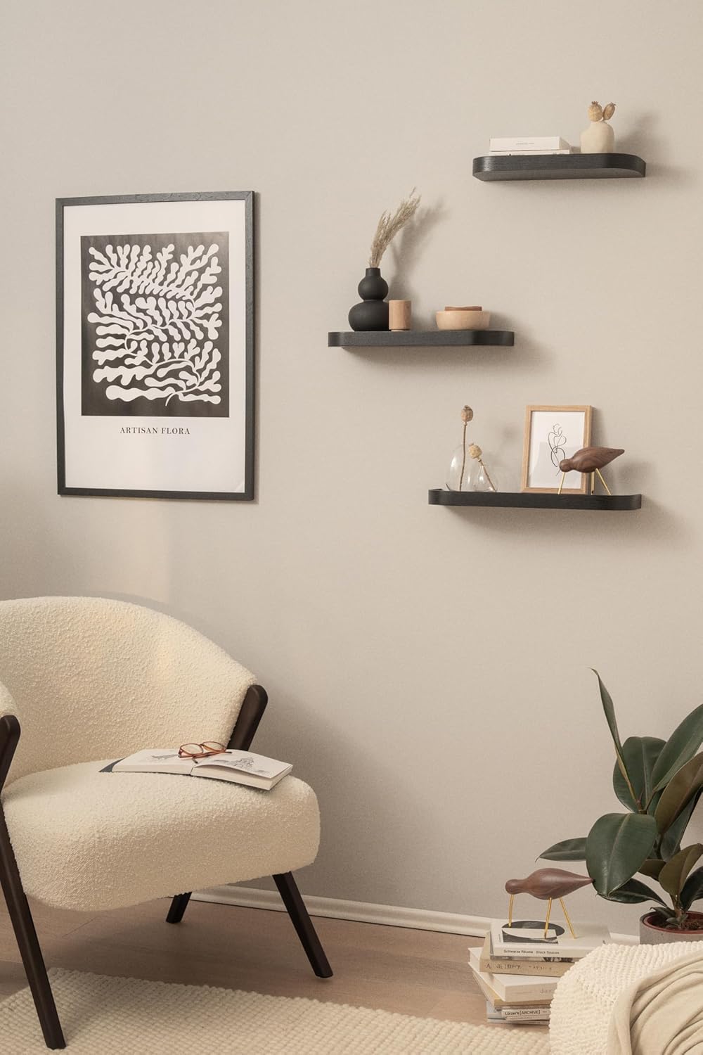 Kazai.® Mensole da Muro 'Neva' Set 3 - Quercia, Nero - immagine 6