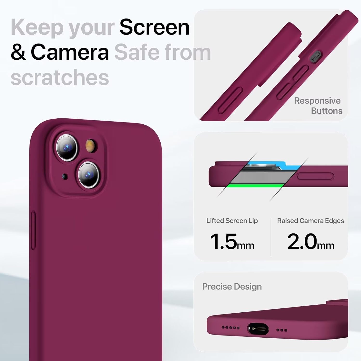 Goodvish Cover Silicone per iPhone 15 6.1" - Vino Rosso - immagine 2